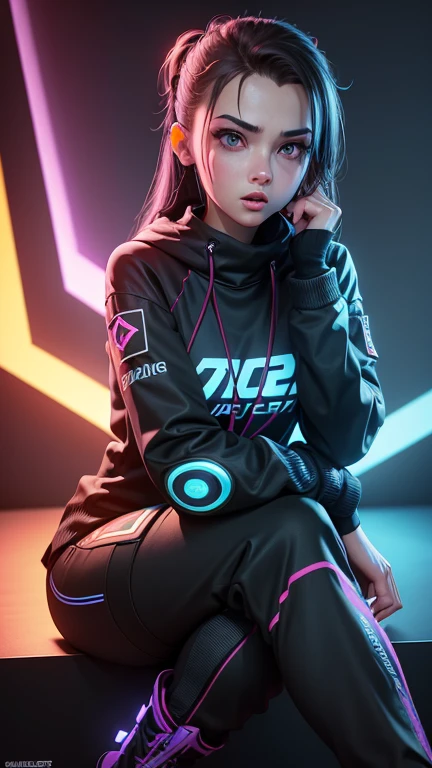 Masterpiece, best quality, beautiful , medium length black hair wavy, full-length, purple eyes, wear spacesuit black with purple colour,sit on chair in a spaceship,drink coffe