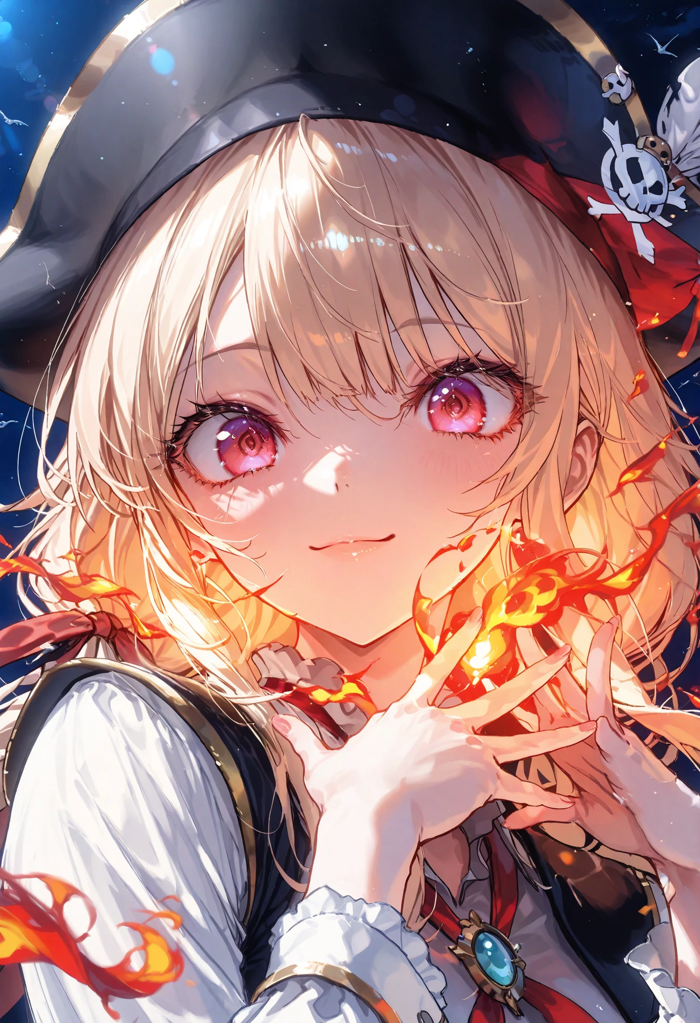 Brilliant Colors,beautiful eyes,A delicate smile,Textured Skin,masterpiece,Kilo,Highest Quality,gentle and beautiful woman,赤い髪，captain，Pirate Fleet，無数のsailが旗めく，sail，The Enchanted Pirate,A powerful pirate ship,A magnificent ship's hull,A rolling ocean,A vibrant scarlet flag,A pirate captain full of adventurous spirit,night，Break (masterpiece:1.2), 最High Quality, high resolution, Unity 8k Wallpaper, (shape:0.8), (Beautiful attention to detail:1.6),  Highly detailed faces, perfect lighting, very detailed CG, (perfect hands, perfect anatomy),meteor、空から降り注ぐmeteor、無数のmeteor群，The Ship Wrapped in the Hand of Fire，A gaze with thick eyelashes,A look like a noble thief,The captain's solemn posture,Extreme detail,Realistic,professional,Incredibly detailed,masterpiece,4K,High Quality,ultimate reality,Dramatic Lighting,dynamic composition,Overwhelming Realism,Dark tones and highly saturated accents,A lively marine painting