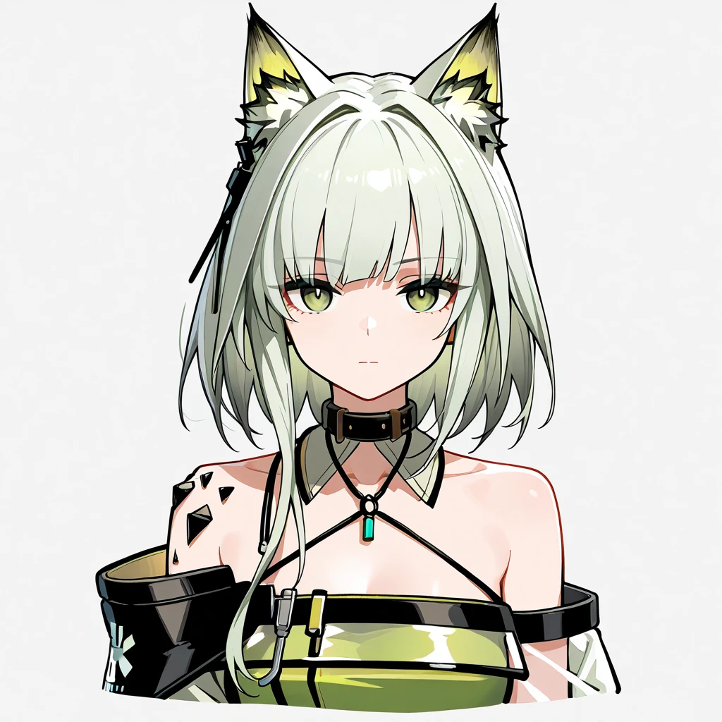 1girl, kal'tsit \(arknights\), arknights \\\\\ masterpiece, best quality, very aesthetic, absurdres, newest \\\\\\ slim body,///// ,by nyantcha,cutesexyrobutts , by khyle,,////// beautiful face, , serious, angry, green eyes, animal ears, big ,  in the center of the frame,full body ,  solo,maid uniform, (white background:1.2),skirt