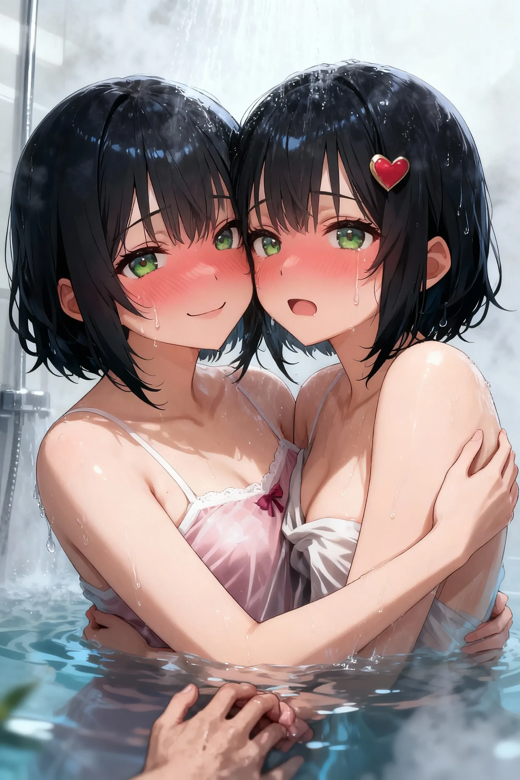 (masterpiece, Highest quality, High resolution, Super detailed, 8K, 4K),Full Body,(Very :1.6),Kitasan Black(umamusume),satono Diamond(umamusume)、,narrow ,(:1.5),smile、Cherry blossom trees、Blue sky、Gal、(Wearing a collar:1.5)、Earrings、Earrings、Thin legs,(Beautiful Face:1.5)、Blue sky、(Deep kissing),Sweat、Drooling、(),(Two Girls),Upper body close-up、Pink 、Sticking out tongue、Are standing、lily、Lesbian、navel piercing、Cooperative Titty 、5 year old girl、(They are kissing)、Animal ears,Perfect ,Two bodies、、、One of them resembles Kitasan Black、The other one looks like Satono Diamond