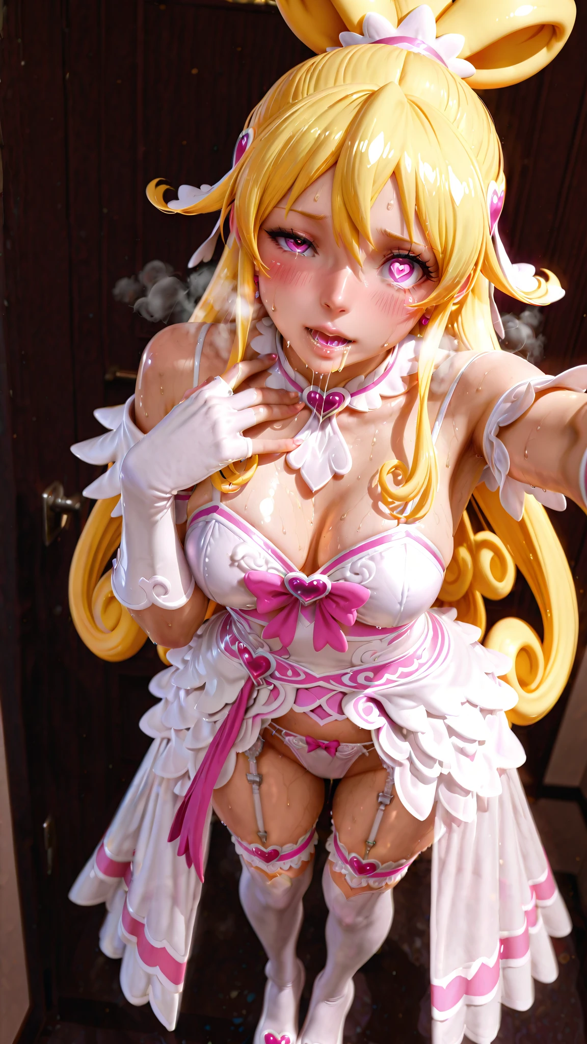 hight resolution, top-quality, ultra-quality, The ultra-detailliert, lighting like a movie、full of sweat、Wearing sweat、(((((sexy precure wedding)))))、、、(My whole body is sweaty、after sex、spread legs and show off pussy、not wearing underwear、accurate anatomy、beautiful nipples、protest、angry face、blush、masturbation、Show your)、Obscene atmosphere、Front Camera Angle