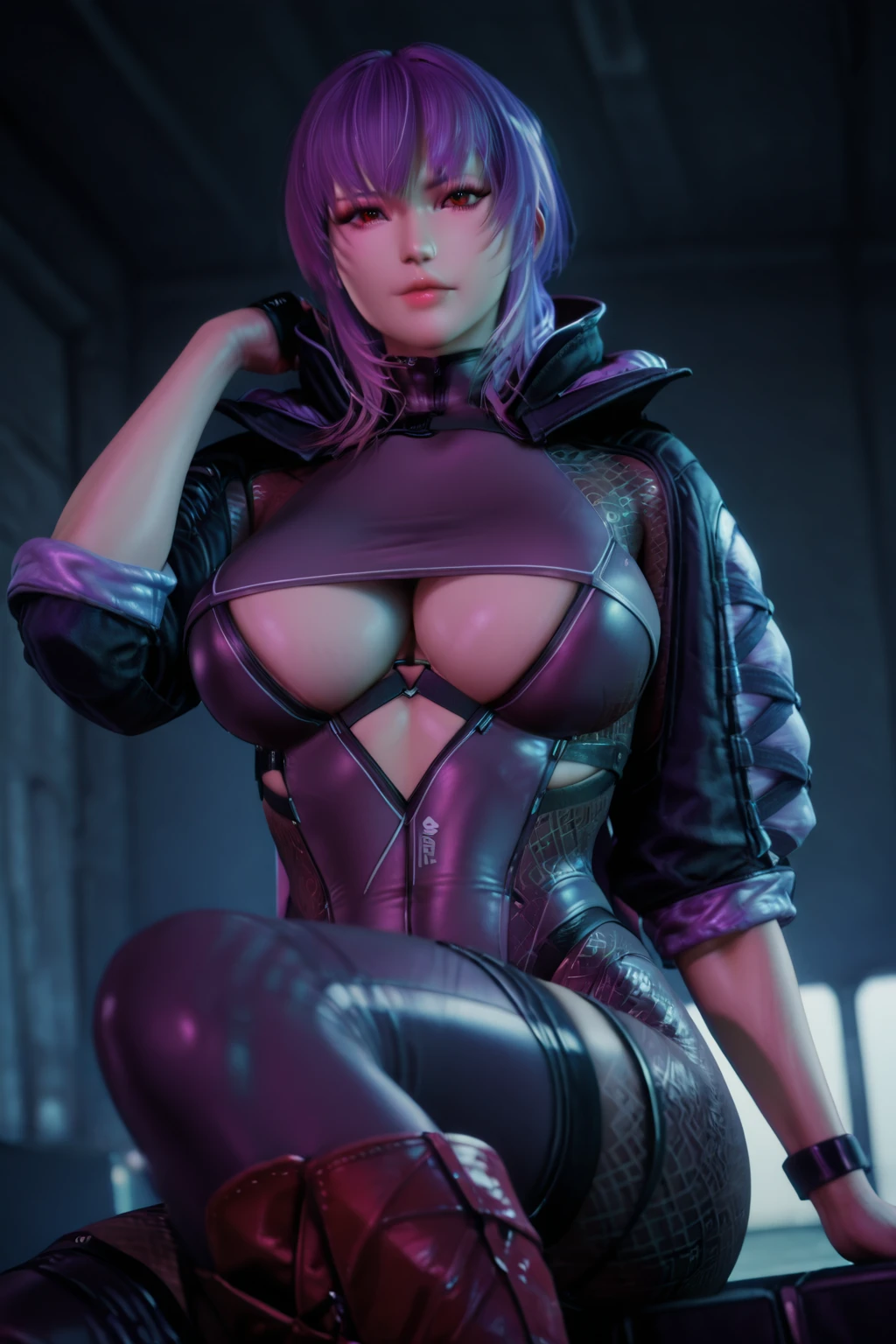 32K UHD quality resolution, rainbow reflections, beautiful and  woman, accentuated super huge enormously gigantic , Cleavage showing, wearing lace panties with leather corset and thigh high boots with lots of straps, buckles and zippers, affront, wild messy punk mohawk hair, tattoo sleeves and piercings,  seductive  pose, Full length portrait, Looking forward, looking at the viewer, bright colors, vivid colors, shiny hair, by live, blush, shy smile, short hair, duendecillo hair cut, rainbow hair