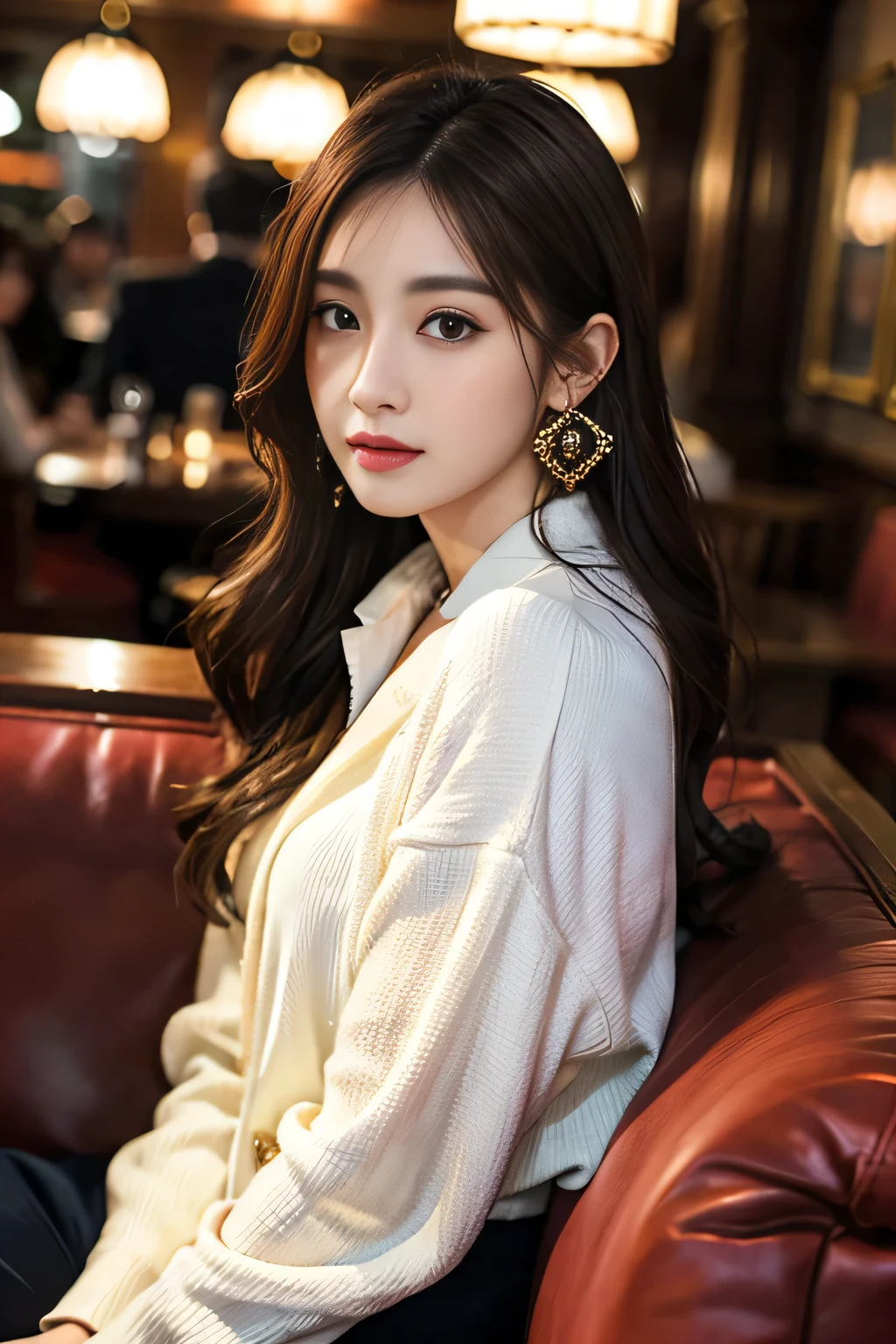 Inside the car at the driving school, driving school instructor, ((full body)), ((photo)), ((best qualtiy, 8K, tmasterpiece:1.3)), Focus:1.2, perfect figure beautiful girl:1.4, 1girl, cowboy shot, look at viewer, incredibly absurd, beautiful and cute girl with a photorealistic face, showcasing top-quality craftsmanship, A Japanese woman sitting in the passenger seat of a car at a driving school, 22 years old, has long, shiny, straight black hair, long bangs cut above her eyes as  bangs, large, dark eyes, long eyelashes, cat-like eyes with slightly upturned corners, well-defined eyebrows, double eyelids, straight nose, thin lips but a healthy, natural red color, well-aligned teeth, sharp jawline, fair, clear skin, smooth skin, long limbs, tall, slender, well-balanced proportions, beautiful C-cup breasts, wearing a white blouse with a black tight skirt and a beige jacket over it. The skirt is knee-length, an elegant and chic outfit, a single diamond earring in her left ear, and a slim gold ring on her middle finger on her right hand, a beautiful older woman, beautiful, neat, serious, responsible, kind, April