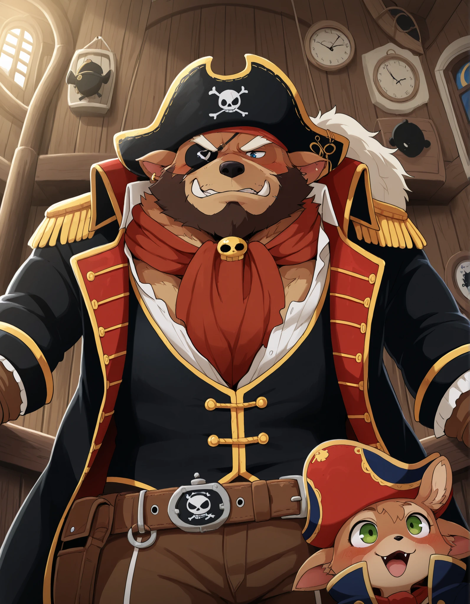 Dagashi,, Lewd face, Insulted by pirates, pirates, pirate ship, raccoon, pirate outfit, safe