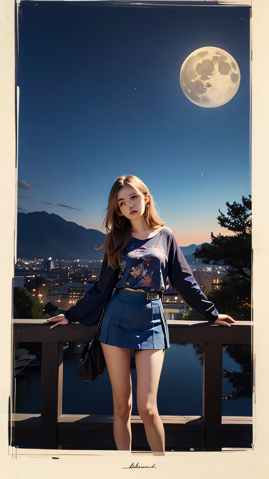 Ib Spang Olsen, You Shiina, Louis Moe, Gisbert Combaz, Surrealism, Mystery, Strange, Fantastic, Fantasy, Sci-fi, Fantasy, Japanese Anime, Colored copperplate print, end of the century school, Full moon blueprint, labyrinth or architectural drawing on paper, miniskirt beautiful high school gir, perfect body, solo girl, detailed masterpiece extreme angles perspectives drawings low high