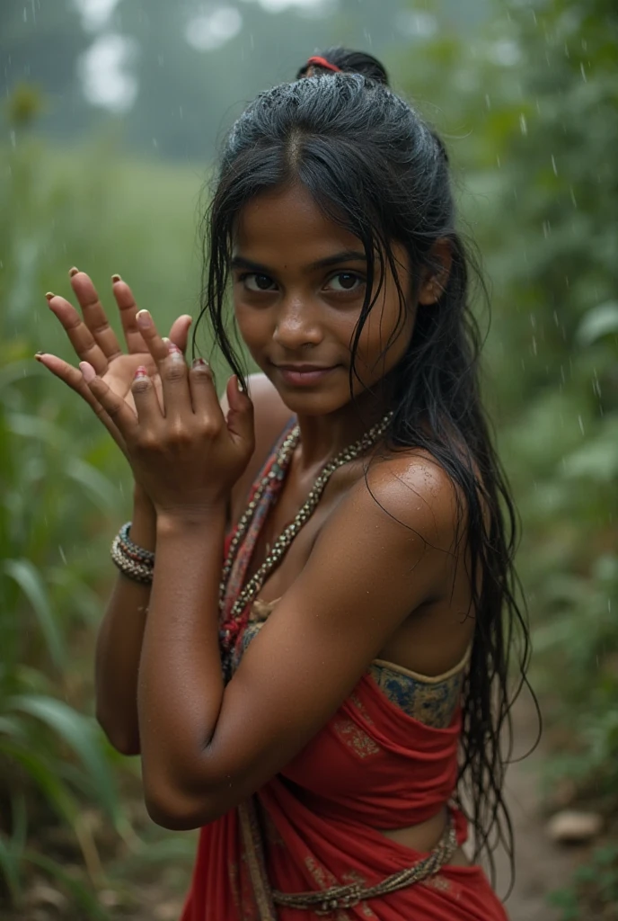   pink  wearing aroused  beautiful happy young Indian teen girl vs  Giant colossal black anaconda monster wrapped around her body squeezing her in coiled embrace cuddling and kissing        realistic in the rainforest full body, best quality wet 