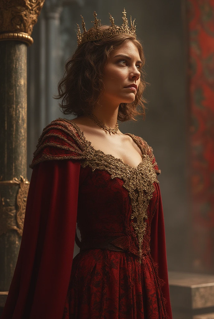 a beautiful woman with blue eyes, medium breasts, Countess of Hungary, wearing a red dress, hyper realistic, ultra detailed, 8k, photography, dramatic lighting, dramatic colors, dramatic atmosphere, dark and moody, cinematic, chiaroscuro, dramatic shadows, dramatic highlights, dramatic depth of field, dramatic composition, dramatic pose, dramatic expression, dramatic clothing, dramatic jewelry, dramatic background, dramatic environment, dramatic colors, dramatic lighting, dramatic mood