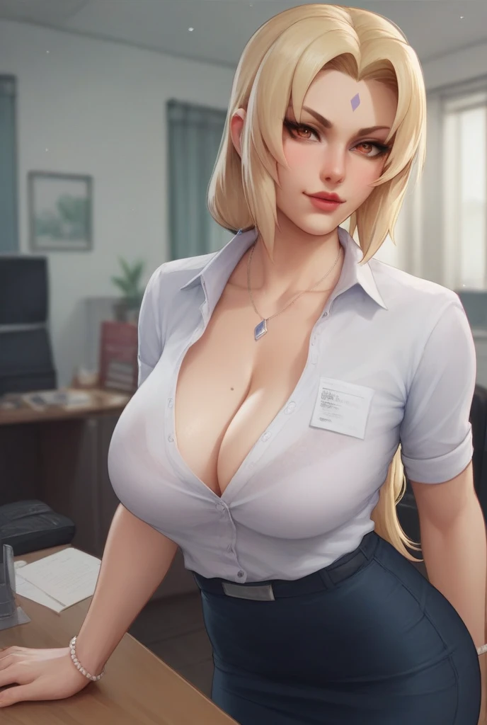 (best quality,ultra-detailed,photo-realistic:1.37),bright and vibrant colors,studio lighting,playful expression,stylish makeup,long blonde hair flowing in the wind,alluring eyes,glossy lips,???? pose,Business suit, standing in Office, smiling in a confident and ????????? way,posing for a professional photoshoot,shallow depth of field,highlighting the main subject,soft natural lighting,creating a dreamy and magical atmosphere. (((Medium ????)))