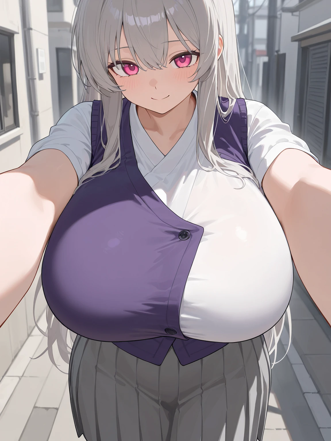 masterpiece, best quality, high resolution, source_anime, highly detailed illustration, detailed eyes,
very aesthetic, absurdres, newest, amazing quality,
1girl, solo,
<lora:shiEmiliaV12ill:1> shimilia, long hair, grey hair, purple eyes, pointy ears, crown braid, hair flower, hair ribbon, purple ribbon, x hair ornament, white dress, cleavage, bare shoulders, wide sleeves, white thighhighs, thigh boots,
<lora:shiRemotePovV1ill:1>,
shivibpof, remote control vibrator, pov,  blush, open mouth,large breasts, 1boy, holding, standing, collarbone, hetero, outdoors,solo focus, blurry, blurry background, saliva, half-closed eyes, trembling, own hands together, 
sweat, teeth, tongue, sex toy, breath, raised eyebrows, shoulder bag, handbag, stairs, 
vibrator, pov hands, controller, remote control, vibrator under clothes, vibrator cord,