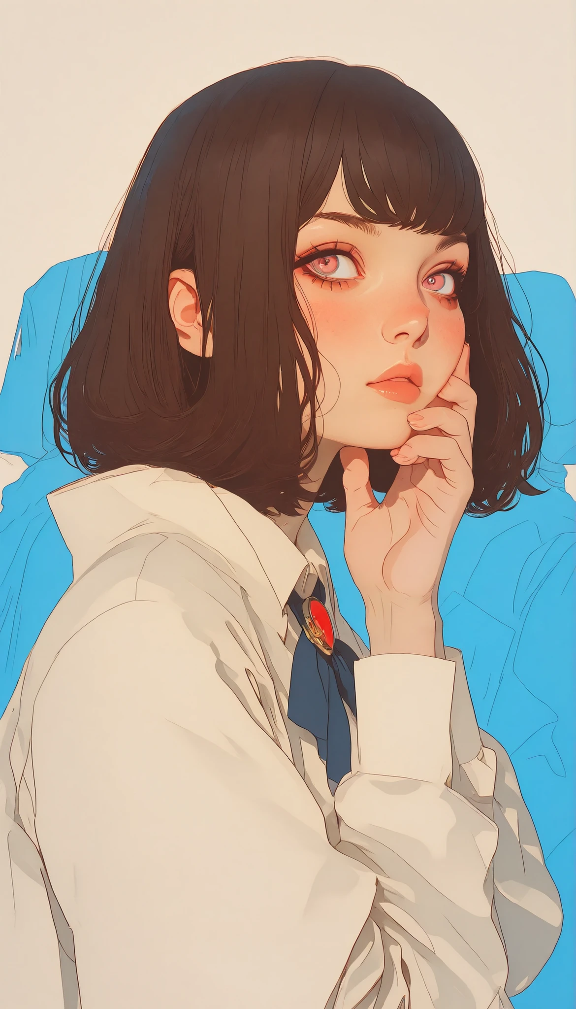 Anime girl hiding behind a blue sheet with her hand on her cheek, beautiful detailed anime art, digital Anime Illustration, with a wizard's wand, detailed with a wizard's wand, smooth animated CG art, Animated Digital Art , Anime Illustration, Written by Yu Zhiding, beautiful anime portrait, digital art by Ilya Kuvshinov, Realistic Anime Art Style, anime style illustration, Beautiful Anime Face