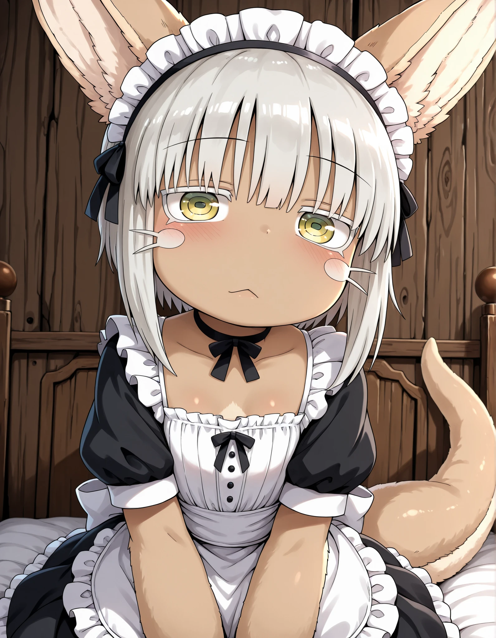 ldl,, (masterpiece, best quality, high quality, good quality:1.2), solo, 1girl , Nanachi(MADE IN ABYSS), maid outfit ,