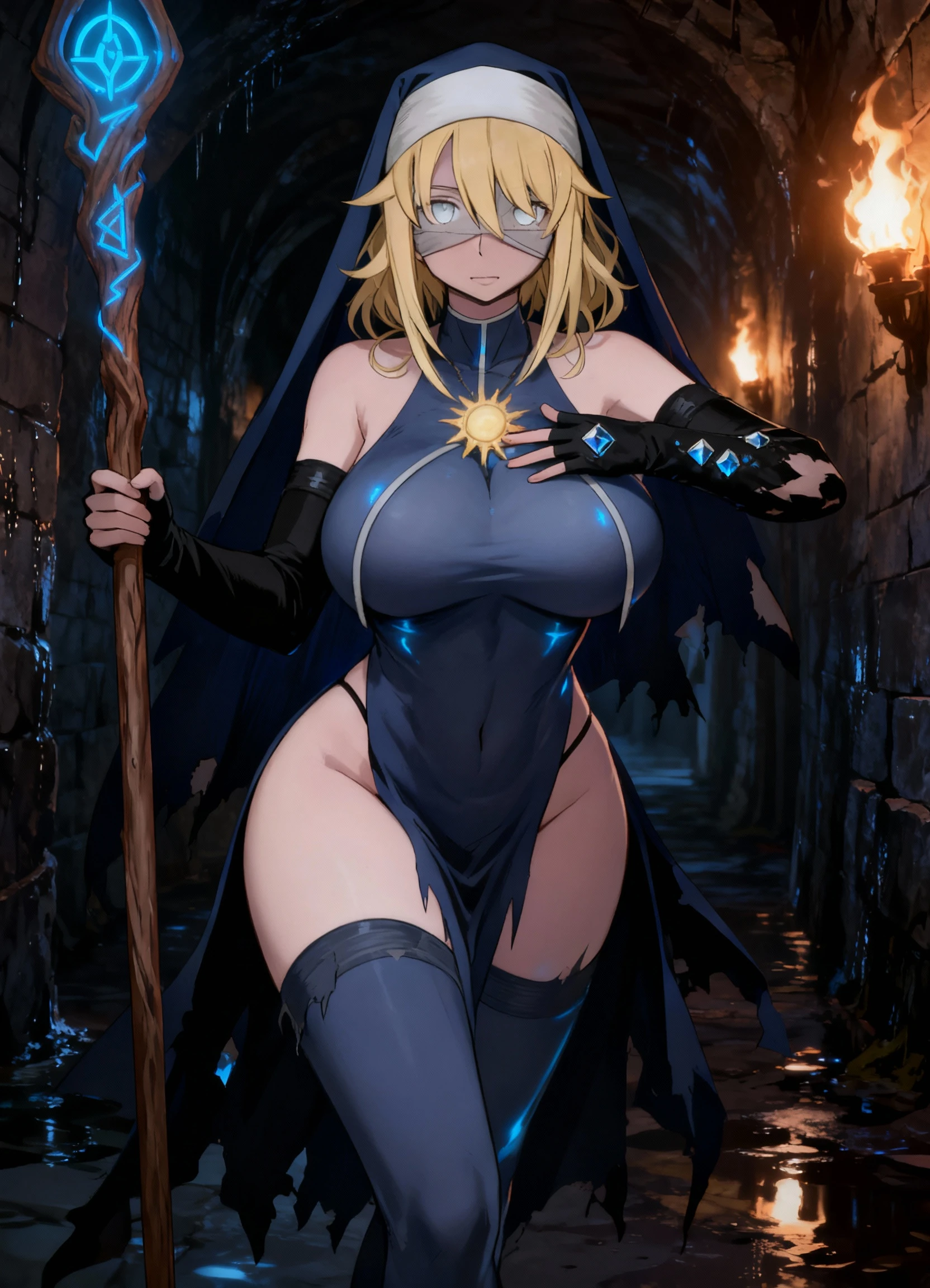 , (ultra detailed breast skin texture, ultra enormous gigantic breast expansion, nipples,),
a robe the color of the sun, a cold gaze that chilled the soul, a figure so imposing that any creature would be under its shadow, golden eyes with a violet aura, a white suit with black trim that contrasted with her golden eyes with a touch of purple in her iris, the strongest sorceress in history, a woman with blonde hair, pale porcelain skin, indifferent, arrogant gaze, emotionless expression,
Masterpiece, detailed, high quality, absurd, short hair,her whole,intimidating.