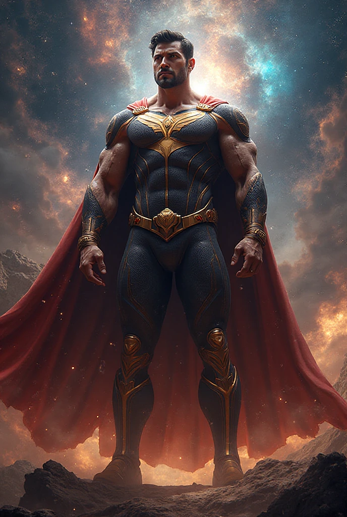 Give me a really badass hybrid of Superman from DC and Thanos from Marvel