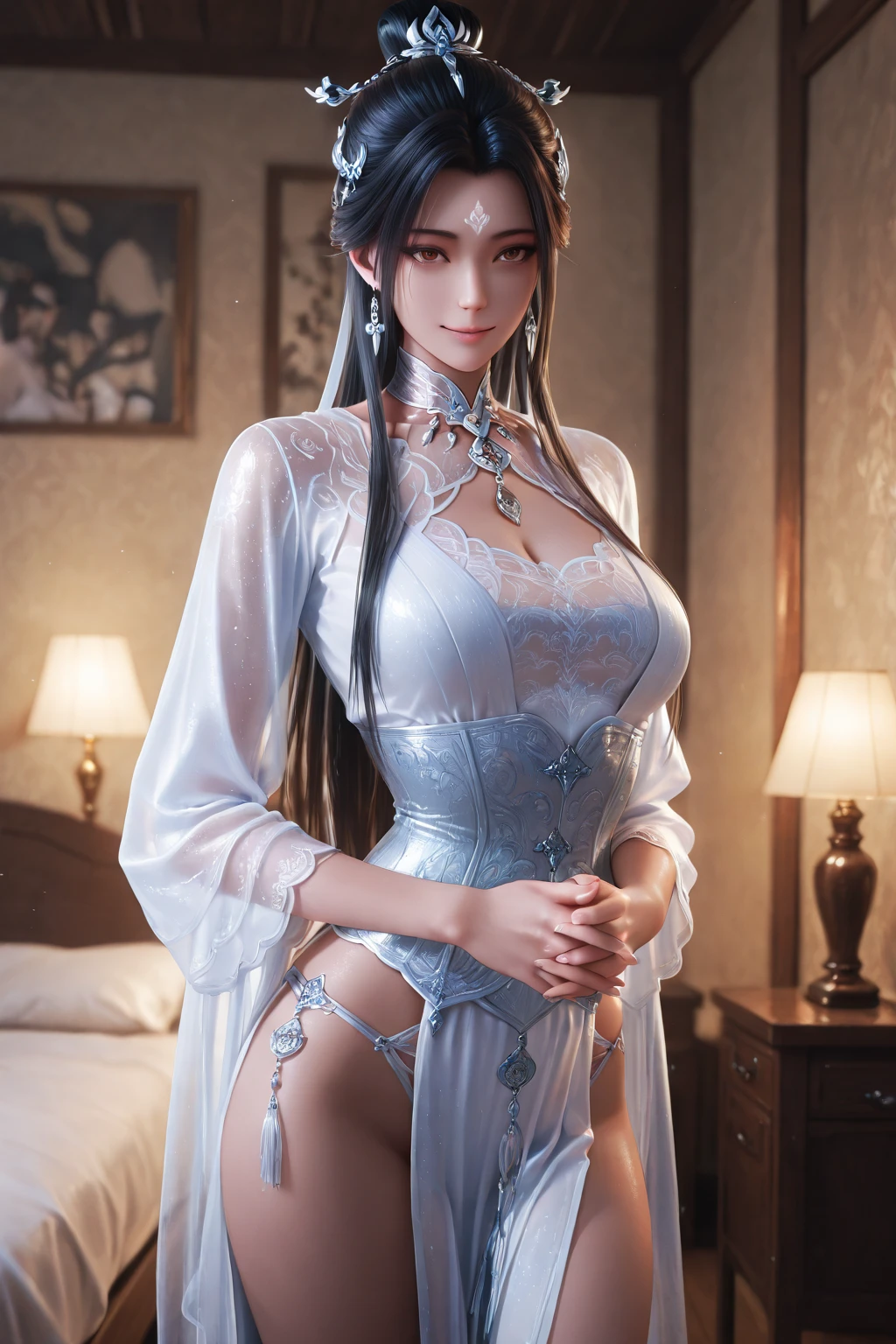 best quality,masterpiece,illustration,an extremely deciple and beautiful,extremely detailed,CG,unity,8k wallpaper,Amazing,finely detail,master,best quality,official art, extremely detailed CG unity 8k wallpaper,huge file size, super detailed, high resolution, very detailed, pretty detailed girl, very detailed eyes and face, beautiful detailed eyes,,(transparent cheongsam: 1.1), 1girl, full body, full body photo, ,  pose, revealing clothes. Transparent clothes, , back photos