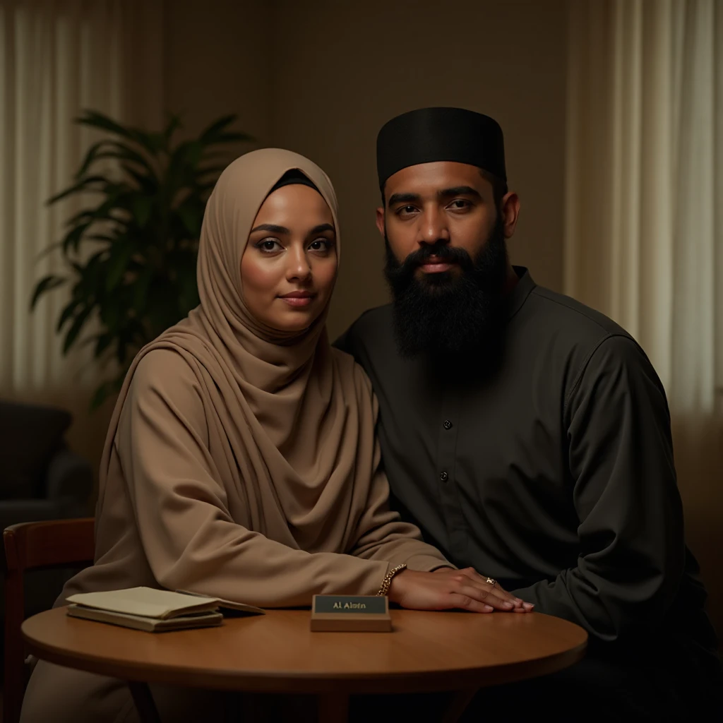 Pale skin kurdish woman in straight tight tied hijab  shoulder  arm breasts grabbing  of a black man in luxury room hands fixed arms fixed love embracing completely  