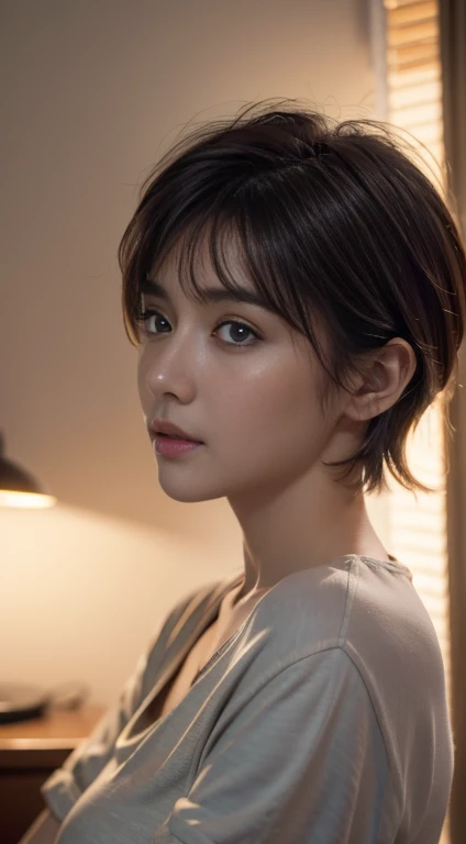 Best Quality, Masterpiece, cinematic lighting, Highly detailed face and skin texture, Detailed eyes, black skin, perfect face, looking at viewer,  open mouse, straight Bangs,  short cut hair, (( make up:1.2)), (( )),