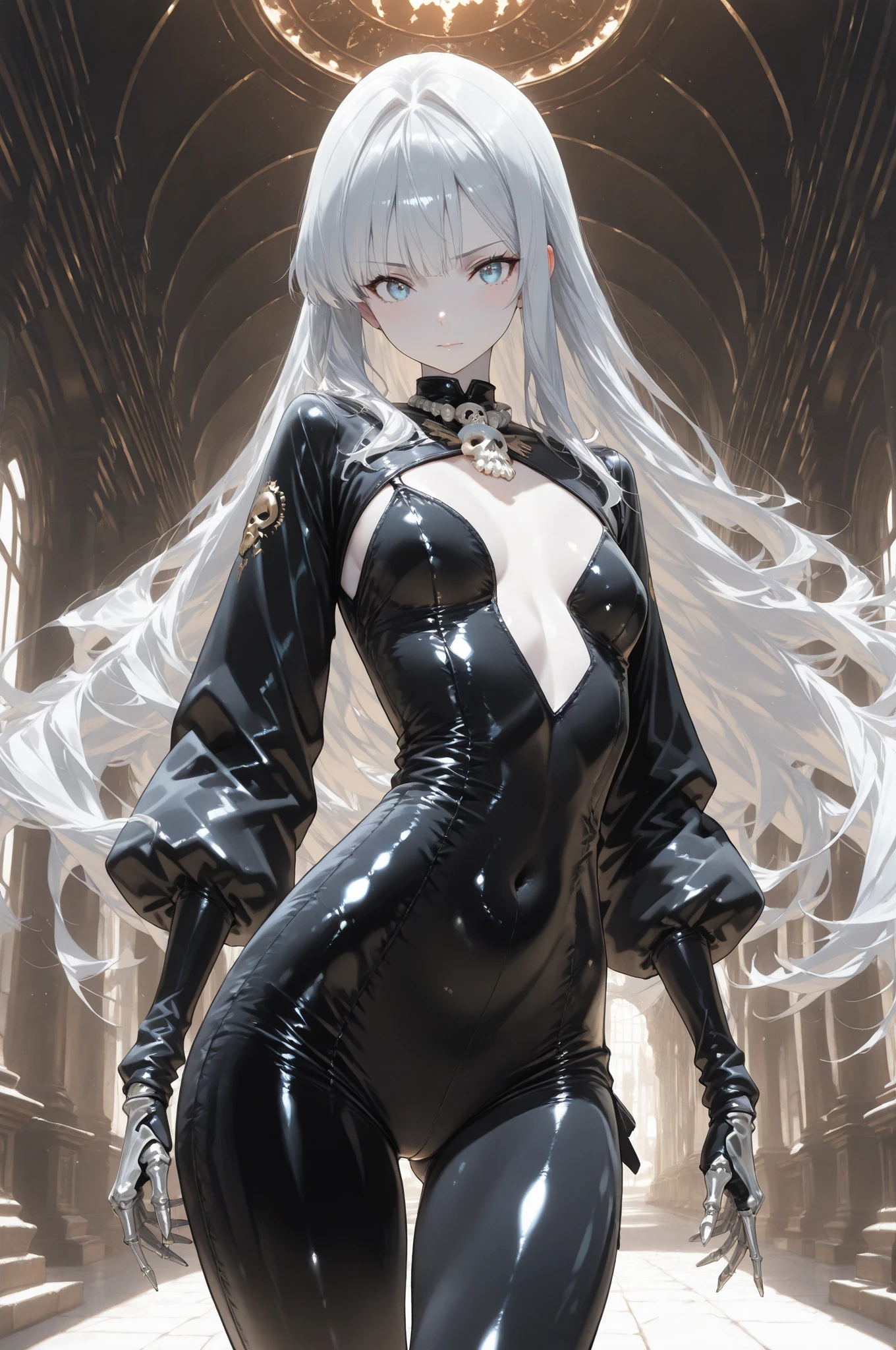 Lia has a tall and slender stature, with long, silver hair that resembles silver threads. Your eyes are deep blue, almost hypnotic, and she usually wears elegant but functional clothes, that do not restrict your movements during a battle. She has an intricate tattoo of thorns running down her right arm..