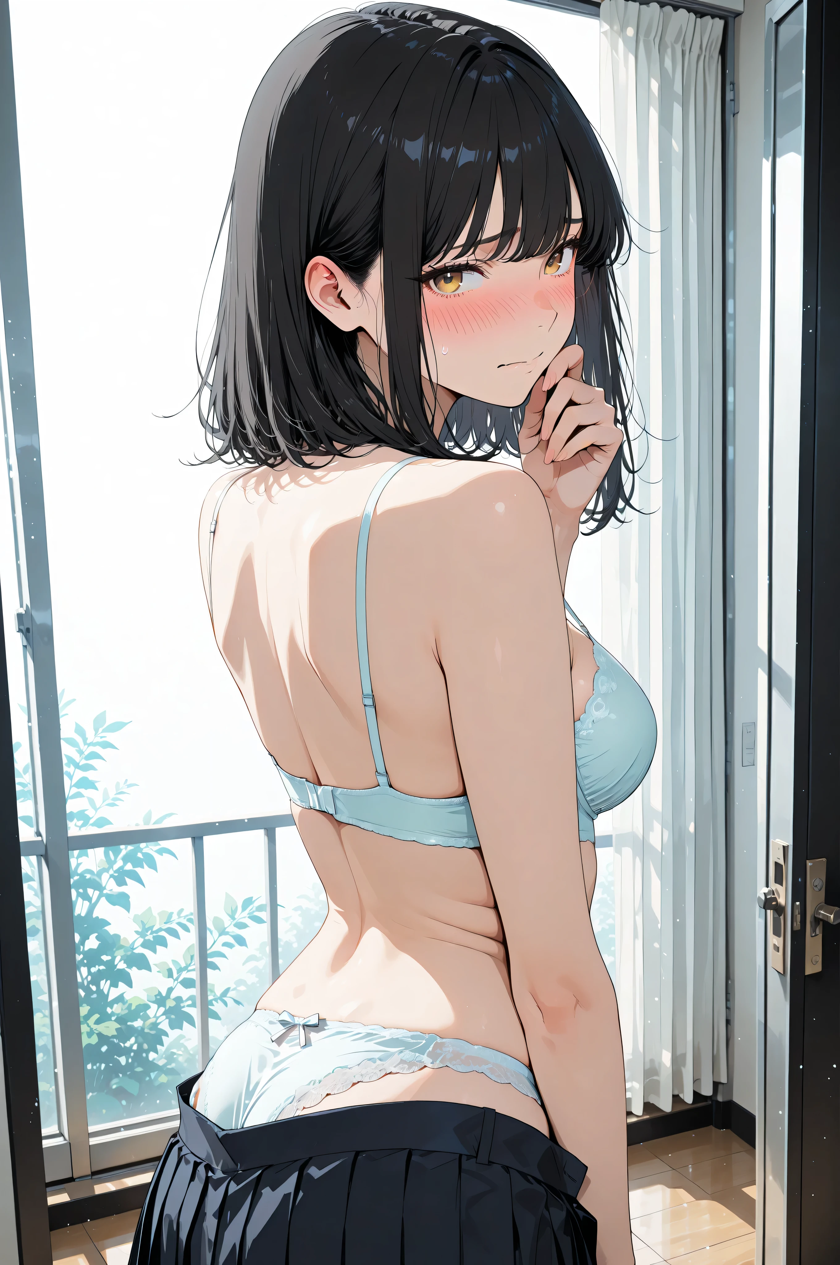 high school girl、in underwear、embarrassed faces、T-back

