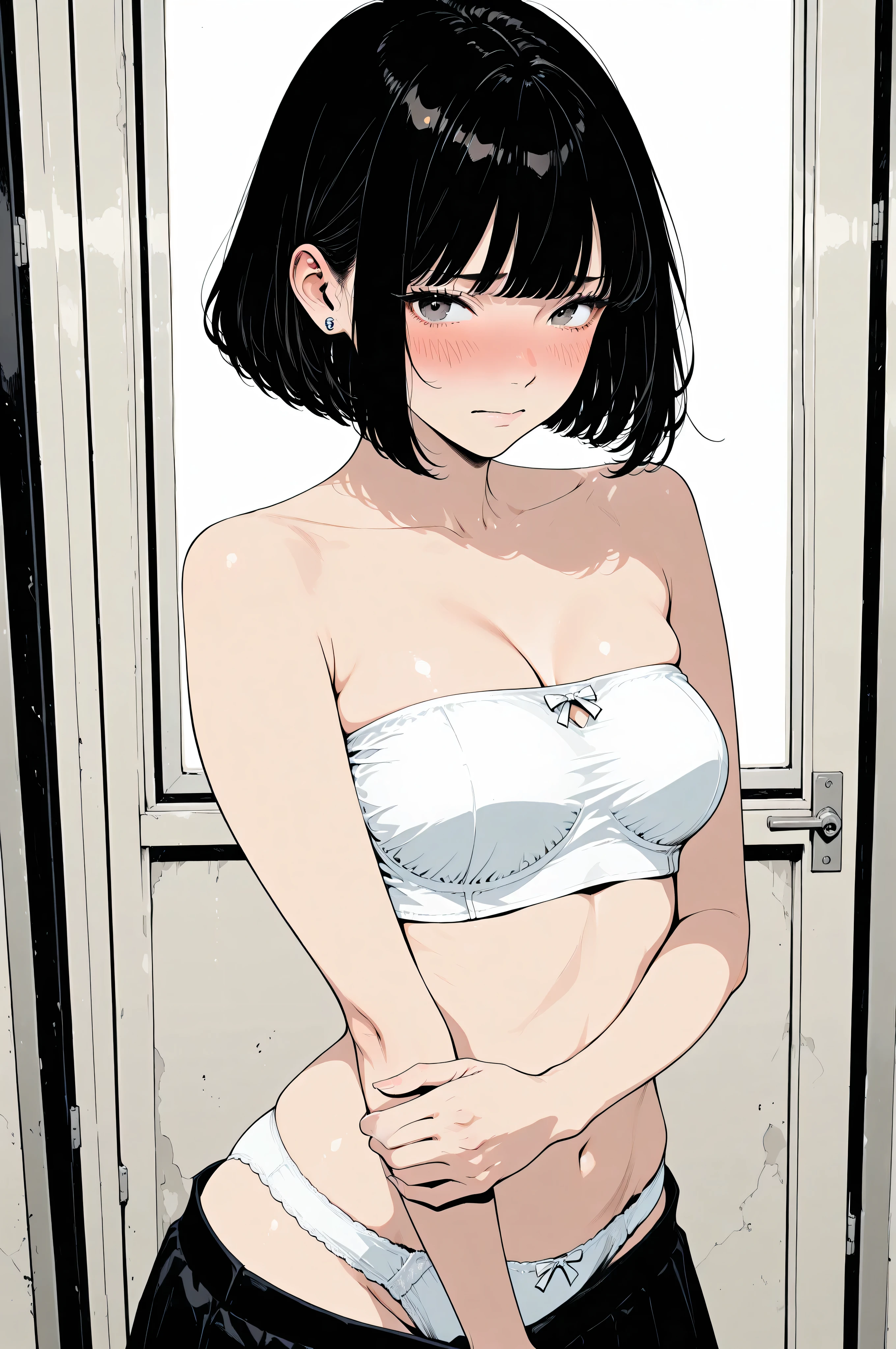 high school girl、in underwear、embarrassed faces、Tube Top Bra、SHORT BOB HAIR、