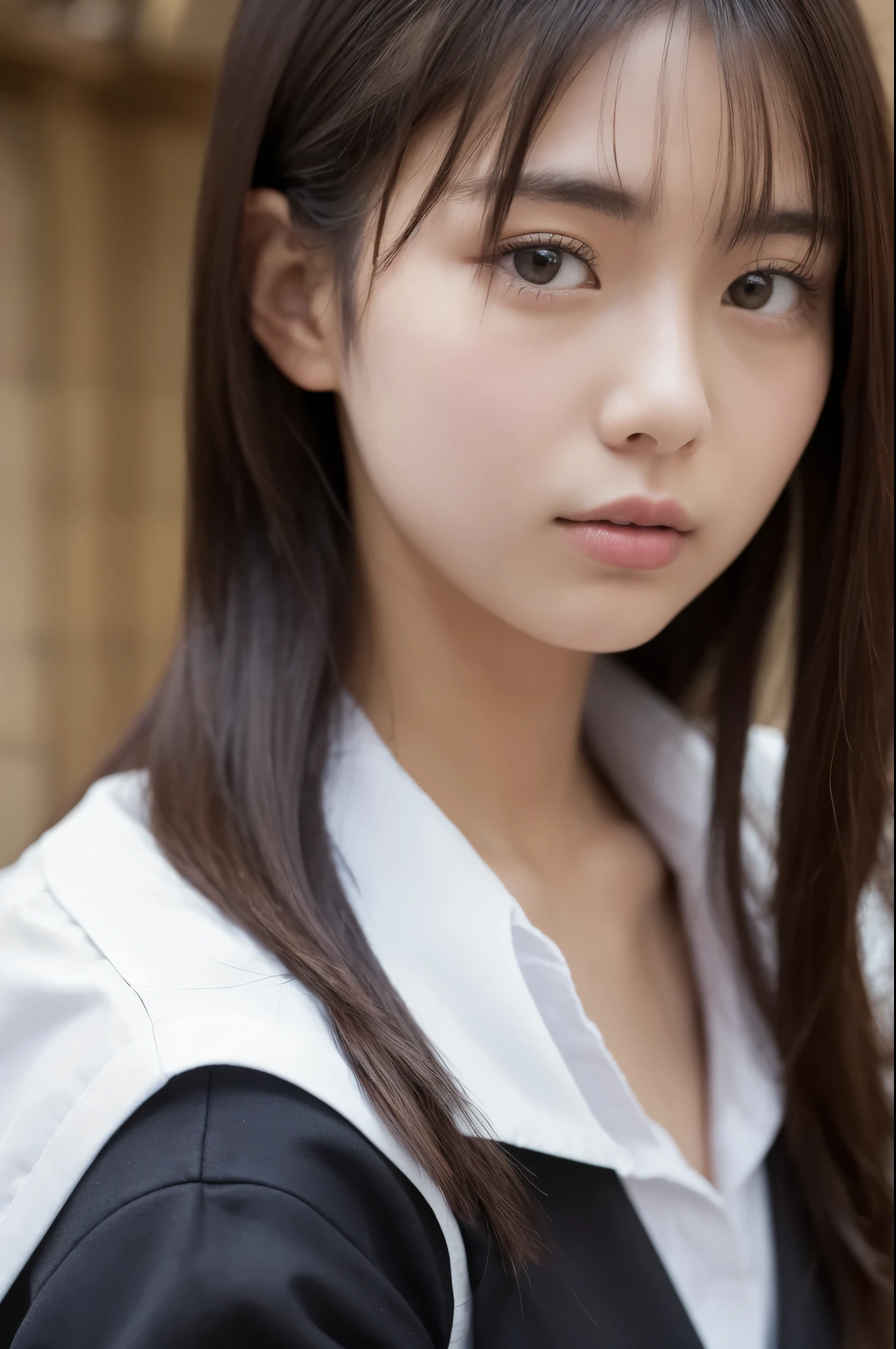 8k、 high definition 、 ultra detail、 photorealistic 、 high resolution、Realistic and accurate depiction、 realistic and accurate human body structure against the backdrop of Hogwarts、Extremely detailed and intricately detailed、The most complex and detailed textures、超 high resolution、 best quality、 Japanese woman 、 beautiful girl、 best quality, 美しい Japanese woman, student, uniform, white shirt, Young Face, , shortcuts