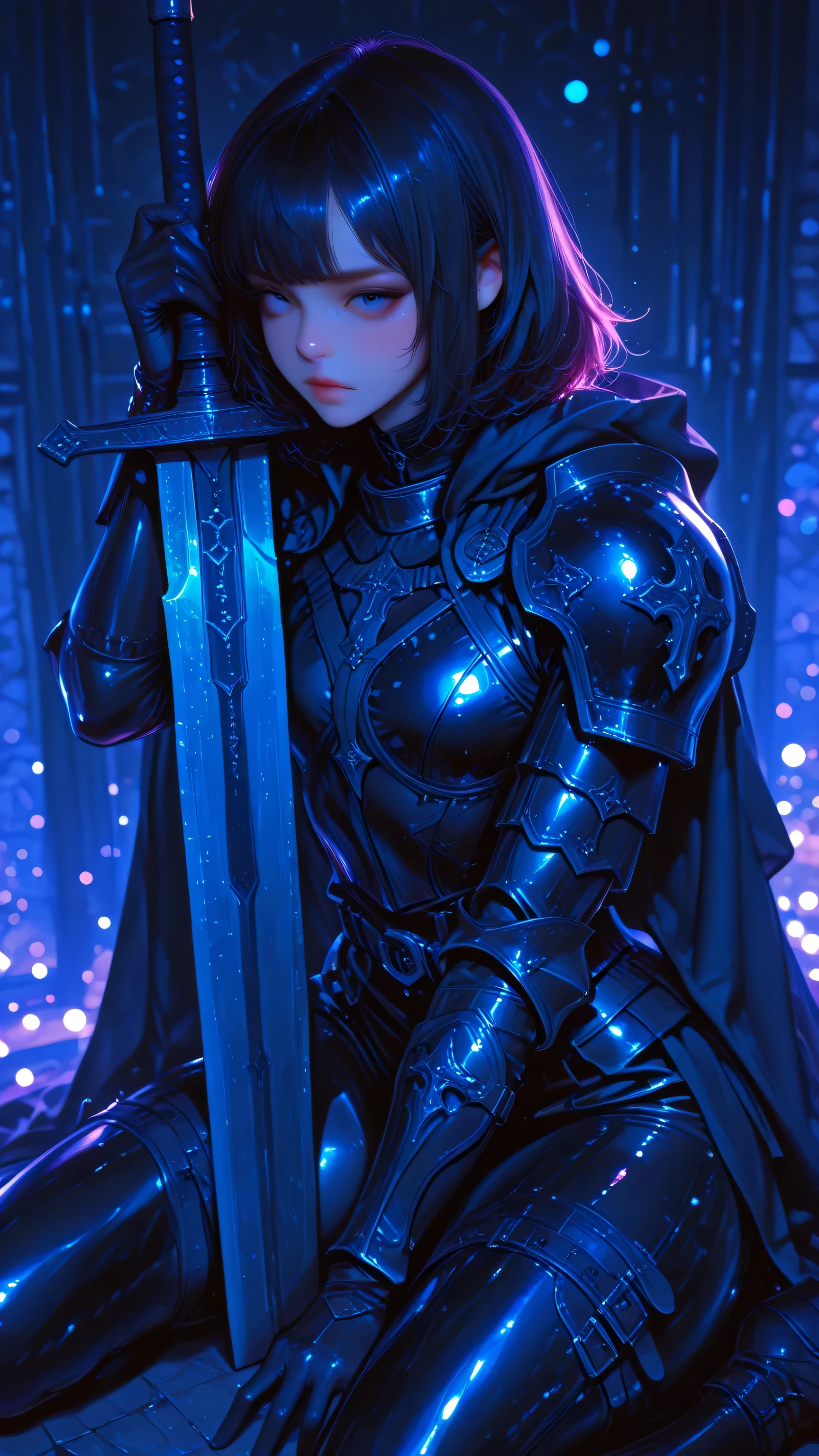 Little female swordsman,Wears light armor,has a sword,shiny skin,detail down to the smallest detail,300DPI high resolution,volume lighting,High Quality,最High Quality,beautiful faces,Realistic Portraits,digital paint,fantastic fantasy scene,Shining Equipment , Strong Composition,Deep color ,Dramatic Lighting,amazingly detailed,4K ultra-high resolution,Superb Realism,Ultimate Detailed Depiction,professional finish,bright colors,bokeh background for sitting in the kitchen