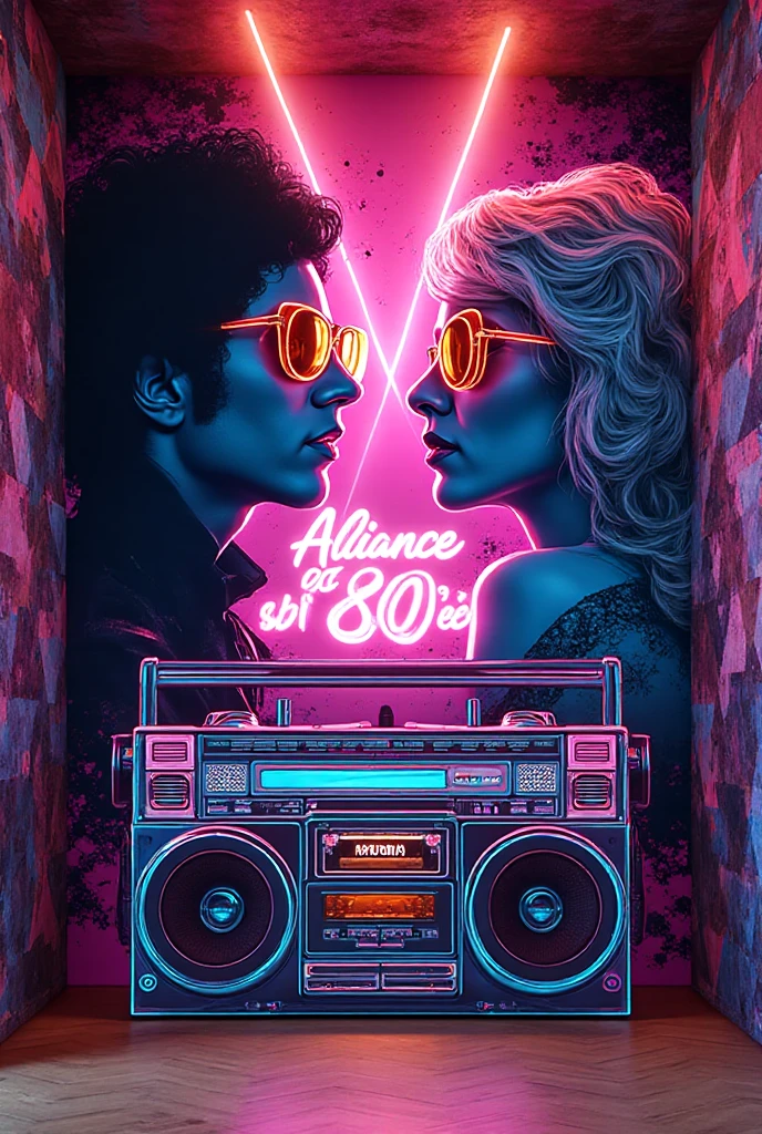 1980s \(style\) retro movie poster, dance party, huge bold text, poster art, disco theme, strong, bold inking techniques, romantic design, This bold inking style adds to the overall dramatic and visually striking aesthetic.