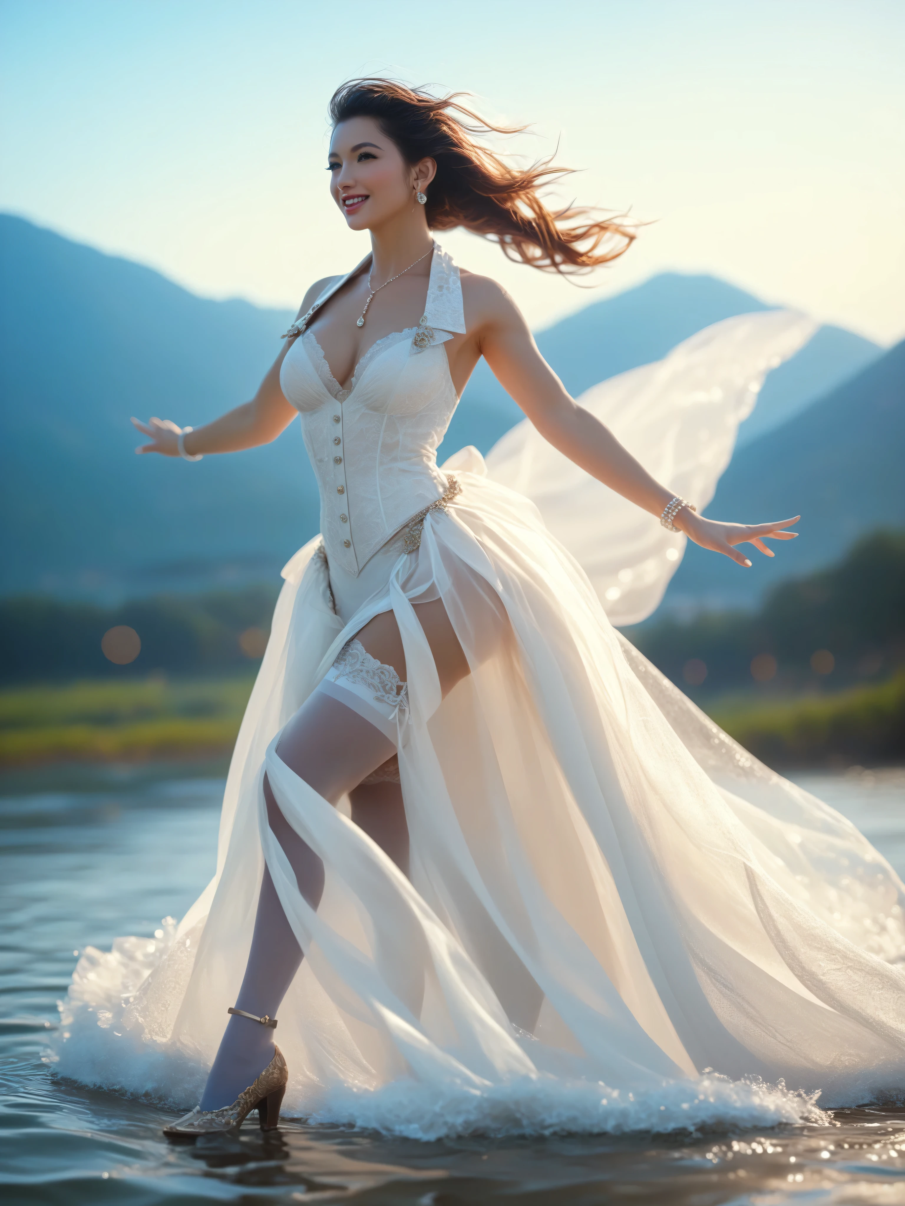 Details , masterpiece, Super Detail, high resolution, [[ultra HD 16K, Oily Stockings, realistic Illustration, High Contrast, high brightness, High saturation, 超realistic, 【【【8k, Movie, Dramatic lighting, Light Contrast, realistic的照片, Exquisite skin texture, intricate creases, height detail, Extremely Fine Details , High Quality, bright color , incredible clarity, Sharp Focus, Physics-Based Rendering, 非常realistic, realistic, Exquisite, amazing, beauty, grace, Fascinating landscape , Epic Scale, [ "amazing感覺.full length, amazing全身, Fascinating poses,Rose Decor,
(girl wears white face cover with translucent sheer、chiffon。Arabic face sheer,riding a royal horse with perfect scale ratio, Arabian horse。in Lake Hallstatt)summer,Sunny