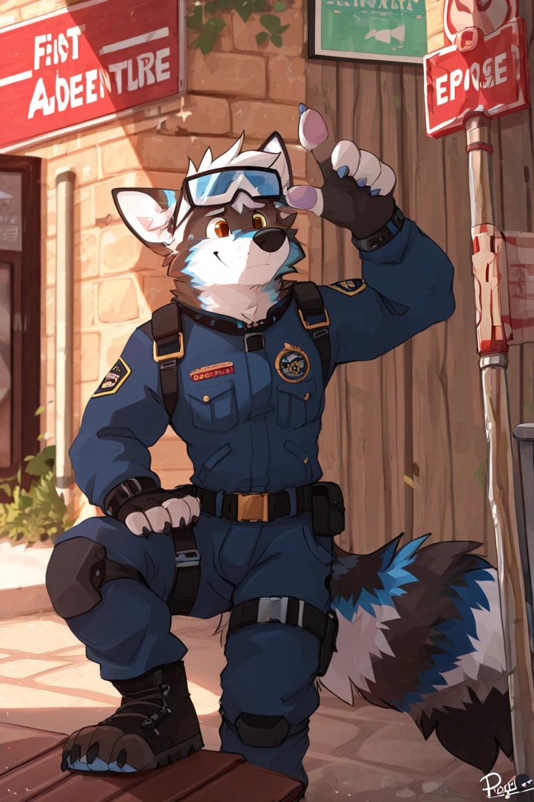 yohack, solo, canid, mammal, white body, white fur, blue eyes, wet fur, band-aid, tail, vest, shirt, wristband, pants, footwear, looking at viewer, tool belt, outside, front view, by takemoto arashi, hot body hot belly. Show bear your huge . I wanna cook you Drencheds . I sucked you big Drencheds . I want to hug your big belly. Show you Drencheds . Please show me your huge Drencheds 🍆