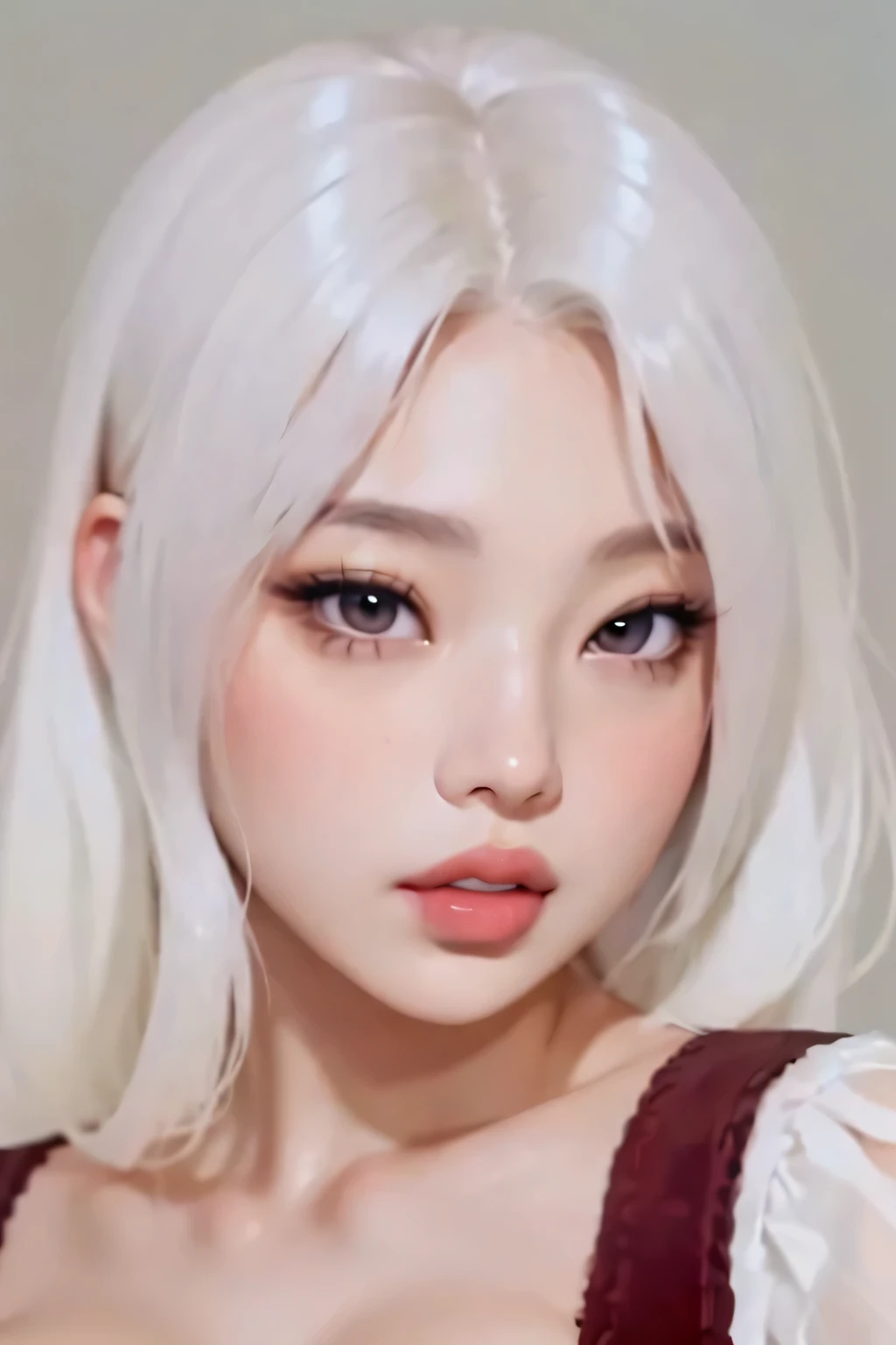 almond eyes,   full lips, large and voluptuous  . flirtatious look, , natural , natural fall, proportional ,  according to the position. , beautiful , deep neckline, cute and big , feminine body, beautiful corset 