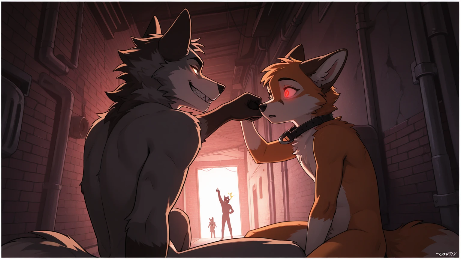 wild fox, minecraft wolf character, two characters, showing  and , , , face sitting, load, hyilpi art