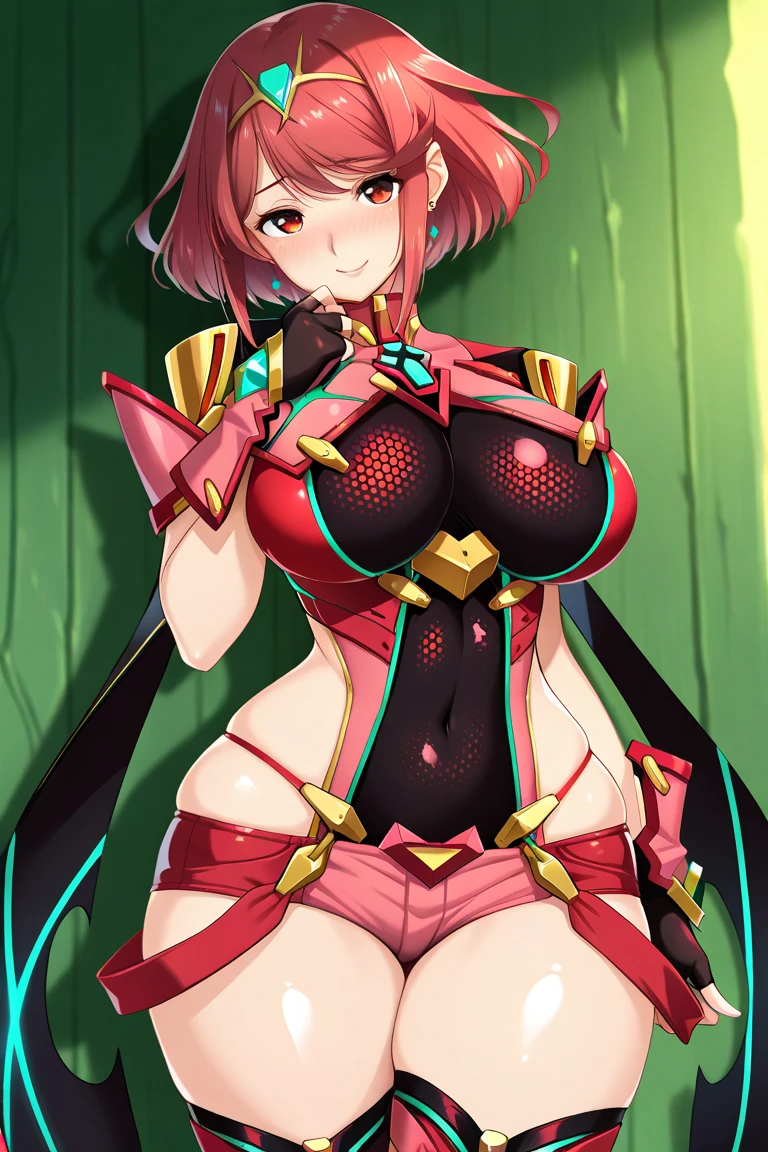 pyra \(xenoblade\), teen_1girl, loli, bangs, black gloves, , red eyes, shout, earrings, eyelashes, fingerless gloves, floating hair, , gem, gloves, hair ornament, headpiece, jewelry, , leaning back, swimsuit, neon trim, official art, pose, red hair, saitou masatsugu, short hair, sidelocks, skin tight, solo, swept bangs, thighhighs, tiara, fantasy_town_background, underbust, xenoblade chronicles \(series\), (xenoblade chronicles 2), (:1.1), fire_effect,dynamic_pose,fighting,light_smile, (plump:1.1), big_ass,huge_sword, hold_large_sword_hilt, covered_nipples, covered_pussy,back_view, fists,ponytail,beautiful_fingers,(solo:1.1), bare_shoulder,(shoulder_naked:1.2)