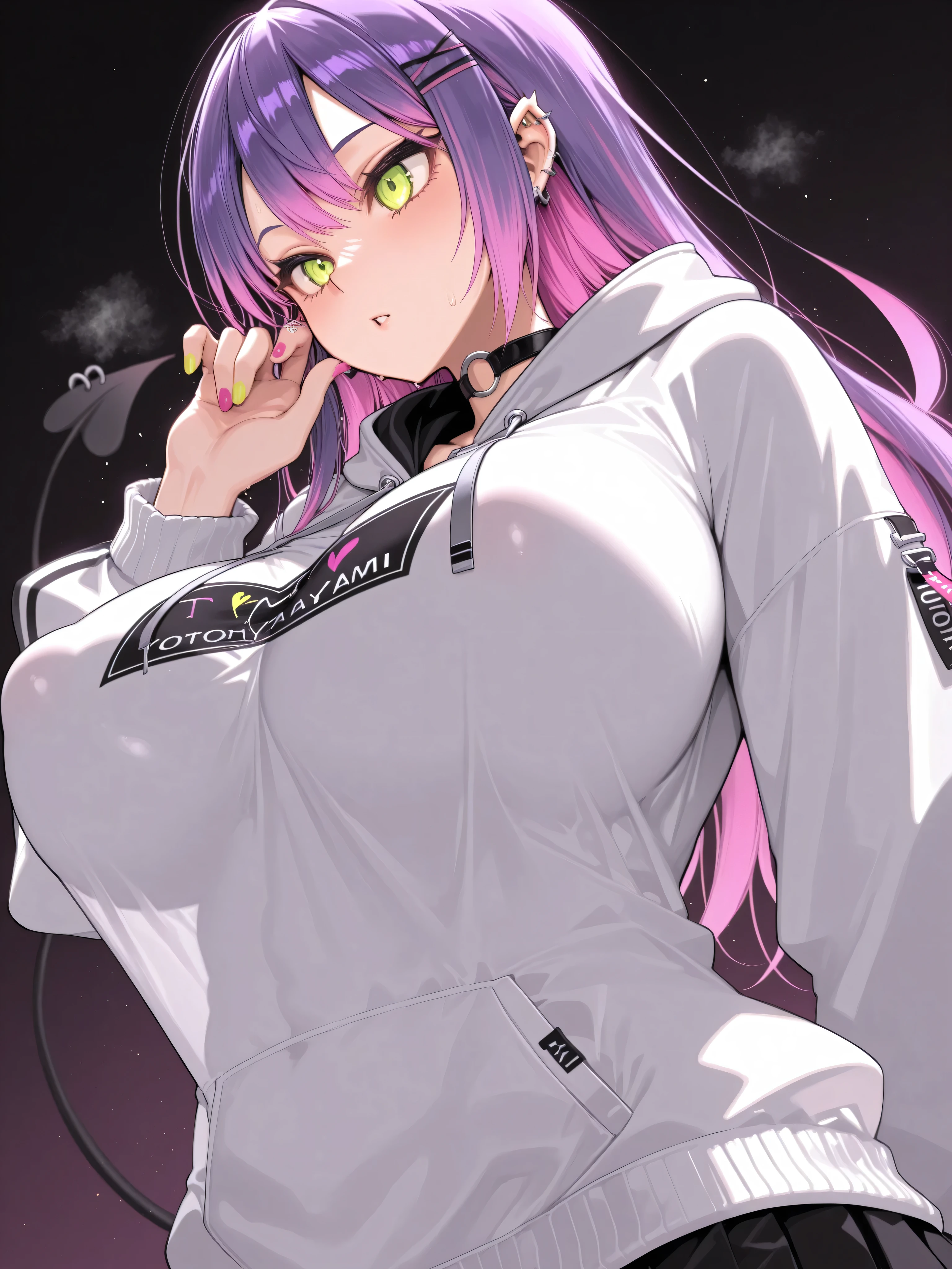 Tokoyami Towa,beautiful,4k,huge breast,lot of Pierce,hoodie