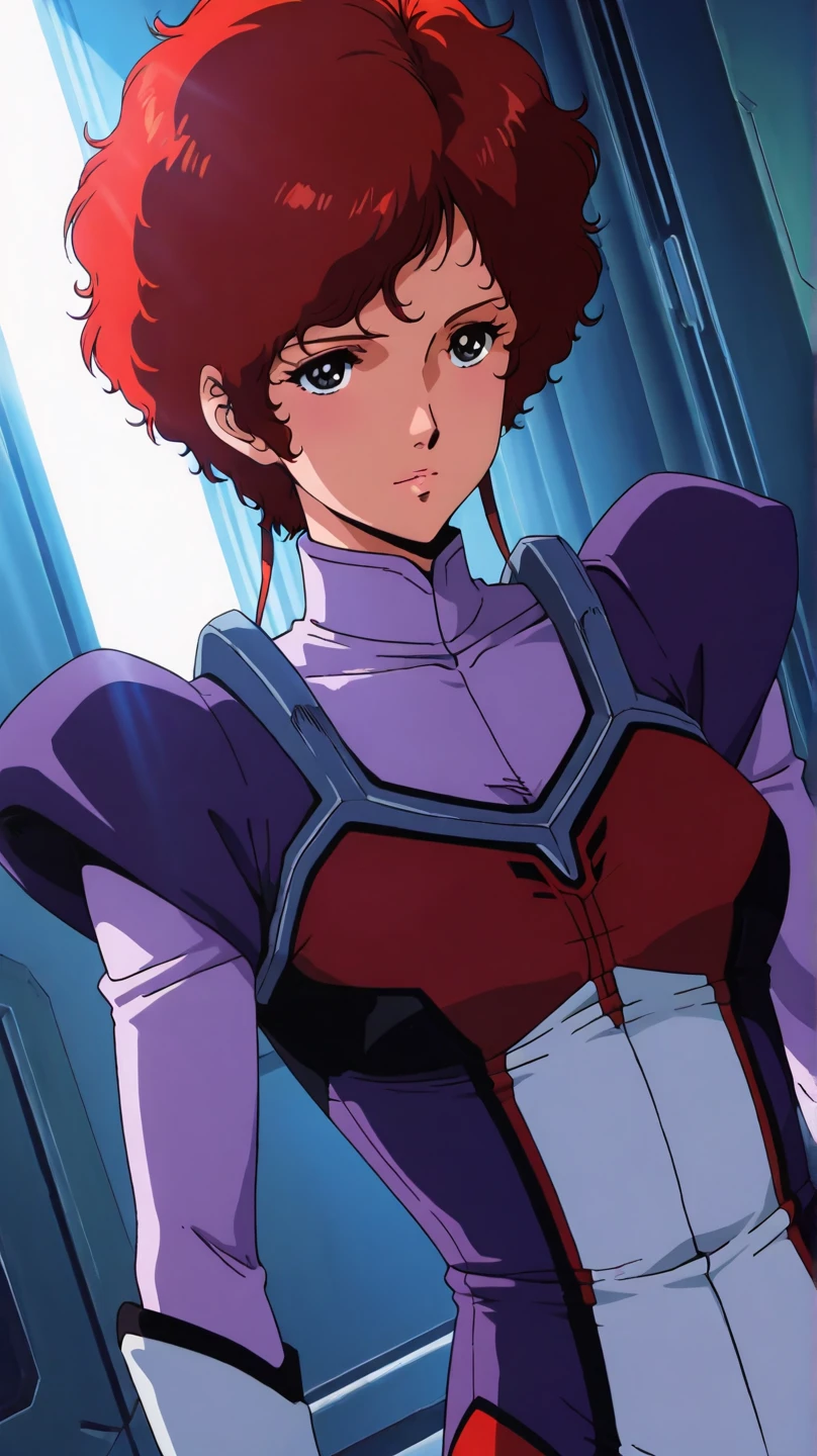 (Sigourney Weaver - Ellen Ripley - Alien), (extremely detailed CG unit 8k wallpaper),(master part), (best quality), (ultra detali), (best illustration),(ghibli style), symmetrical composition, cowboy shot, (Sharp eyeliner, ombre, detailed eyes:1),Dark Spaceship bridge interiors background, break , upper body, short hair, orange hair