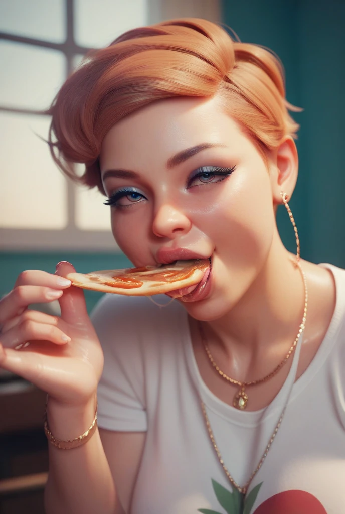 sexy woman eats pizza