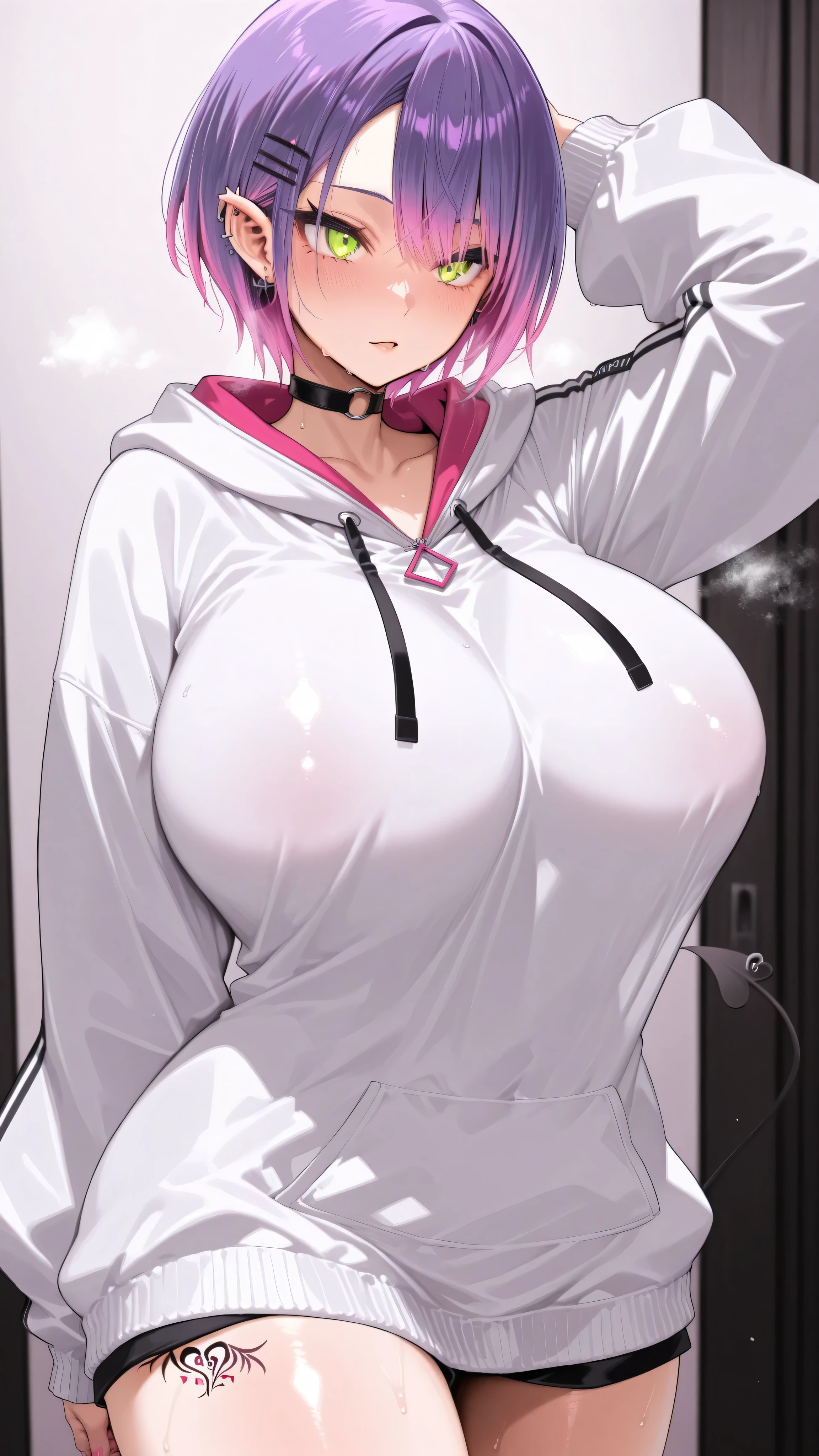 Tokoyami Towa,beautiful,4k,huge breast,lot of Pierce,hoodie