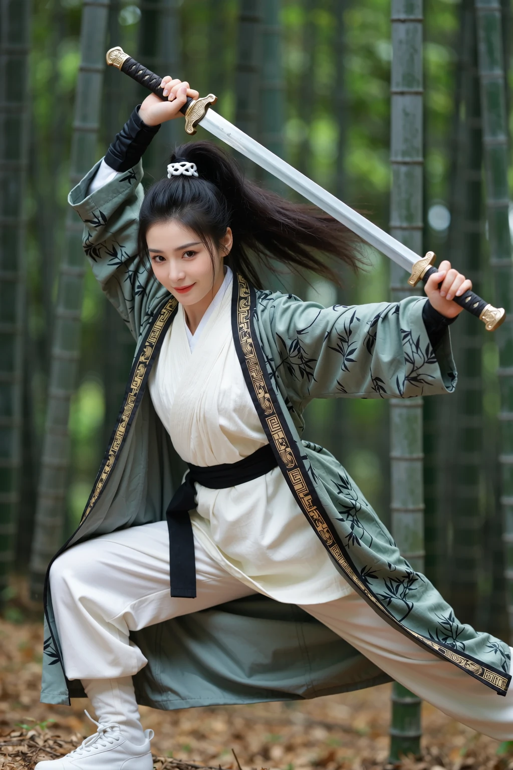 skinny Japanese woman in black Ninja kimono costume running to escape in the dark forest, beautiful face, ((detailed face, detailed eyes)), hyperrealistic photo, award-winning, masterpiece, trending on artstation