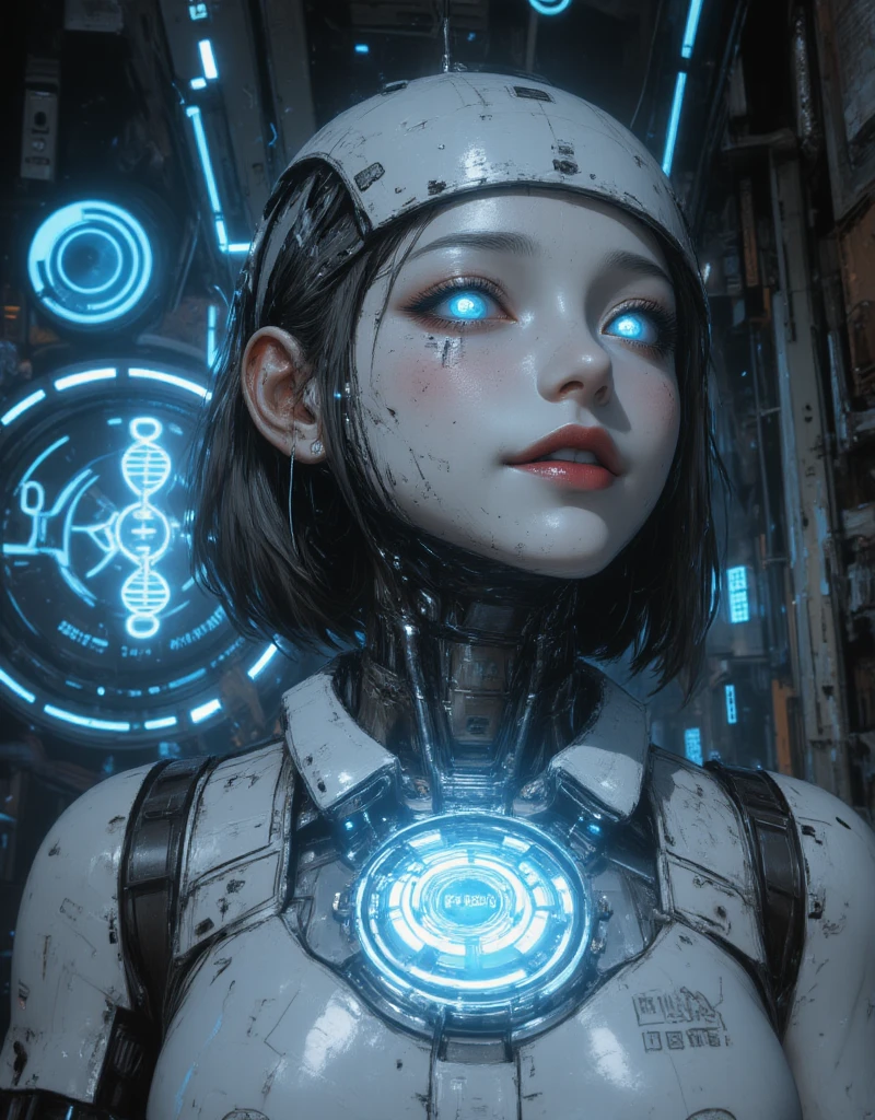 There is a woman in robot suit posing next to ancient building, beautiful white girl half-cyborg, cute cyborg girl, beautiful girl cyborg, perfect robot girl, cyborg girl, young cyborg lady, beautiful female robot, beautiful robot woman, cyborg-girl, perfect cyborg female, porcelain cyborg, female robot, beautiful cyborg image