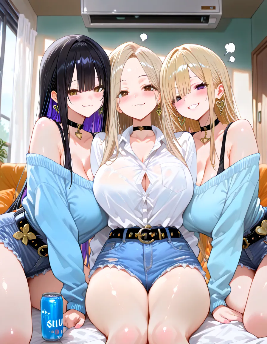 ((masterpiece, best quality, ultra quality, high quality, hyper detailed, intricate detailed, perfect ???????, shiny skin, cowboy shot,)), (3 women:1.5), cute women are posing for a camera, (In the tavern at night) , (Lifting SHIRT:1.3), (open your mouth and laugh:1.3), ray tracing, ((????)), (small ???????), ???????, ???????, hair band, headband, hair bobbles, blouse, shirt,  (line up in a row), 12 talents、13 years old、14 years old、15 years old、 Asian, Westerner, silver hair, brown hair, blond hair, navel, jewelry, looking at viewer, necklace, long hair, short hair, (abs),(Depth of the bounds written), panties,