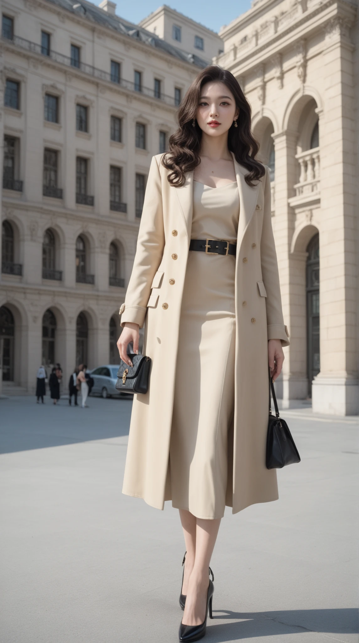 Best quality at best,tmasterpiece,超高分辨率,(actual:1.4),RAW photogr,hyper HD，8K，There is one girl，Stylish clothes,Chanel style，Stylish skinny suit, Long coat，high-class fashion，ellegance, tigh-high boots，Over-the-knee boots，Casual pose，legs long