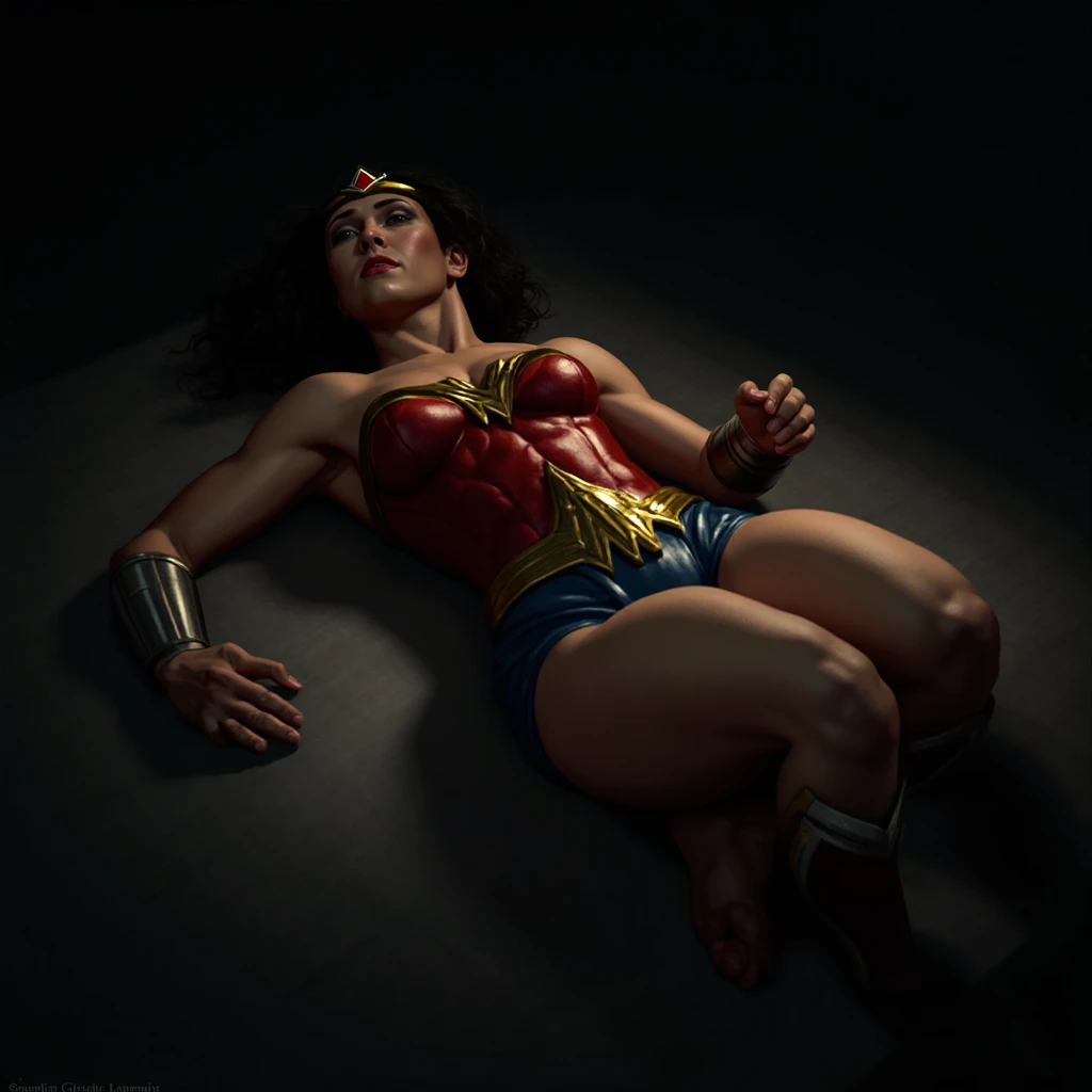 (wonder woman open thighs), (crying gal gadot),man spread,(urination),Wonder Woman, Injured, Superhero,Realistic, Ripped ????????, (damage, injuries, blood, bruises,:1.3), Black Hair, lips, Long Hair, alone, (torn costumes:1.3),8k, Highest quality, live-action, Intricate details, Very detailed, Ultra-high resolution, Depth Field,(photoRealistic,Realistic:1.2), masterpiece,Photo of one girl,