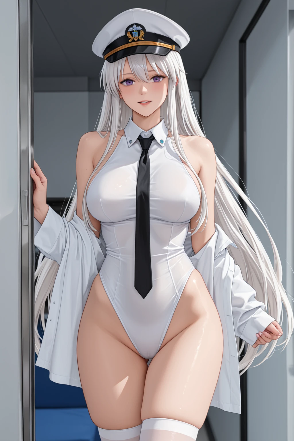 a hot 20 year old girl (she is stuck inside a tube and she calling for help) (white hair) (in a testing room) (she is scared) (white chemail on her arm) (she is ) (big  ) ( pose)