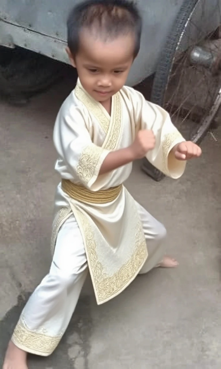 A 2 year old girl practicing tai chi 
