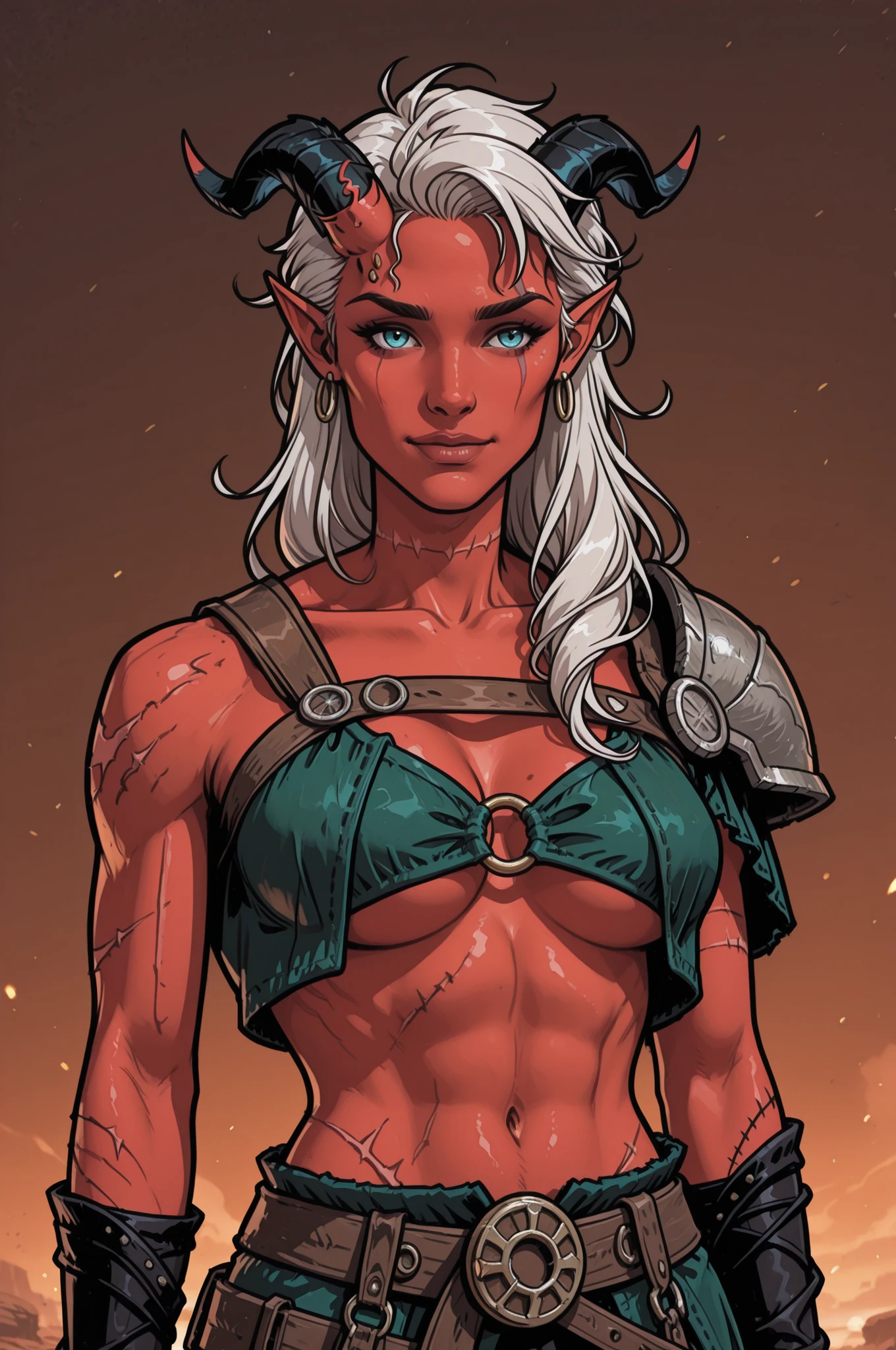 Tiefling white-haired  with scars 