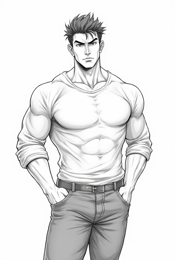 Handsome man, ????????, ????,sixpack,wearing ????????? with a bulging ?????? 