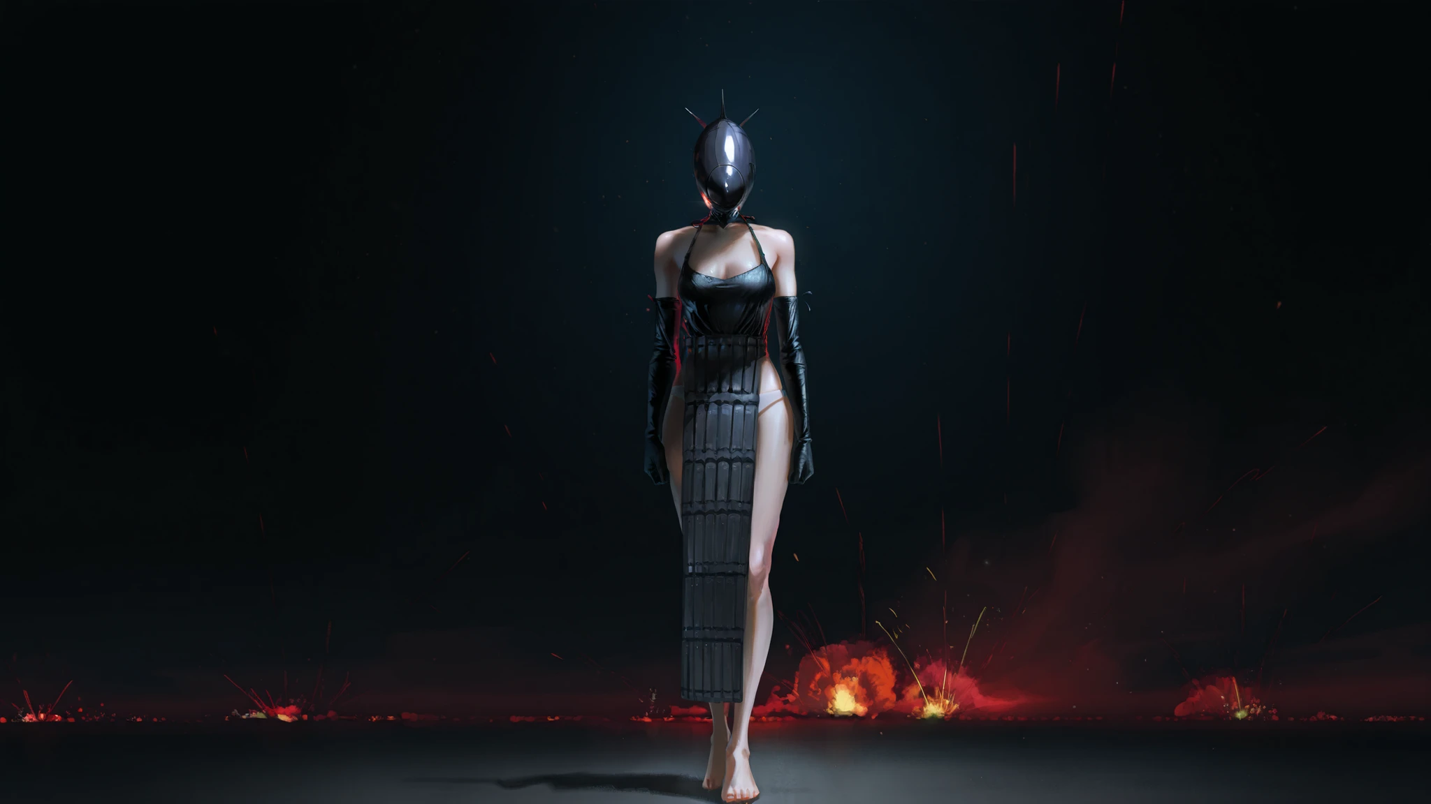 elbow gloves, apron,shar teeth,bomb devil, thin white panties, ((barefoot)), masterpiece, best quality, very aesthetic, absurdres, masterpiece, exquisite quality, highest quality, masterpiece, highest quality, Beautiful woman, whole body, full body shot, vMature Woman, indoor,（8k,RAW Photos）,（Best Quality）,（Masterpiece Loose）,（Realistic,）（Realistic）,（High resolution）,Hyper Detail,（Gentle Realism：1.1）,Beautiful Face ,High resolution), (8k), (Very detailed), (4K), (Pixiv), (highest quality), (Very detailed), (alone), Textured skin, absurdes, High resolution, best quality, highres, absurdres, depth of field,(artist:quasarcake:0.8),extreme aesthetic,(wlop:0.6),wanke,relle,wanke,masterpiece,best quality,good quality,newest,year 2024,year 2023,very aesthetic,absurdres,A shot with tension,ultra-high resolution,32K UHD,sharp focus,best quality,masterpiece, exact same outfit as the anime, facing viewer, looking at viewer, ((nighttime)) ((dark background with explosions everywhere around her)), ((close-up shot)), masterpiece, best quality, very aesthetic, absurdres, masterpiece, exquisite quality, highest quality, masterpiece, highest quality, (alone), Textured skin, absurdes, High resolution, best quality, highres, absurdres