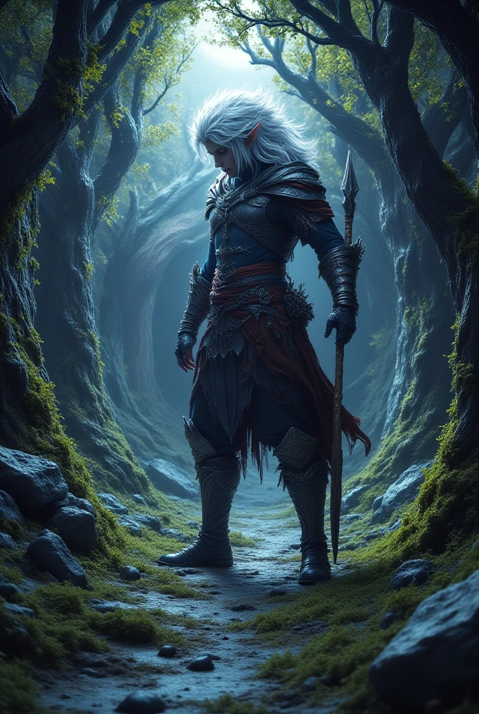 ((masterpiece, hyper realistic,32k,extremely detailed CG unity 8k, best quality, realistic face, solo, canon50, photorealistic, concept art, intricate details, highly detailed, octane render, unreal engine, fantastic-art))
((1 male elf)), ((solo))
landscape ((full shot:1)), ((full body:1.6))
The detailed background is the dark forest, blood moon clearly in the night sky, bats flying in the air in the background, Sally Mann, HDR, (masterpiece:1.3), at the steampunk world fair, Forests, analog, caves, (masterpiece:1.2), athletic face, sky, Vincent Callebaut, (low key), artstation, film grainy, representational, Depth of Field, (Antonio Moro), color, soft lighting, side view:1, by Greg Rutkowski, front view:1, ((dark forest:1.5)), ((blood moon:1.5))
Dark elf assasin sitting on a rock in the dark forest, ((musesing face:1)), ((1 man, 25 years old, close-up, perfect eyes, detailed eyes, high quality eyes, perfect_face, high quality face, grey skin:1.5, grey face:1.5, white eyes:1.5, glowing eyes:1.5)), (((medium pointy ears, silver hair, ((short hair)), perfect hands))), ((assasin, wearing extremely intricate assasin hood, wearing a light silver armor, armor with extremely delicate pattern, light silver armor, very light shoulder armor, gauntlet, gloves, boots, battle armor)) ((assasin)), looking at viewer, ((clenched fist:1)), ((dagger equiped:1)), ((mask))
extremely detailed eyes, demon eyes, expresfull eyes, eyes shadow (opened_eyes:1.2)
man muscle body, perfect arms, detailed fingers, ((tall:1.2))
((gothichorrorai forest:1)) (wearing DeathKnight amor:0.75)