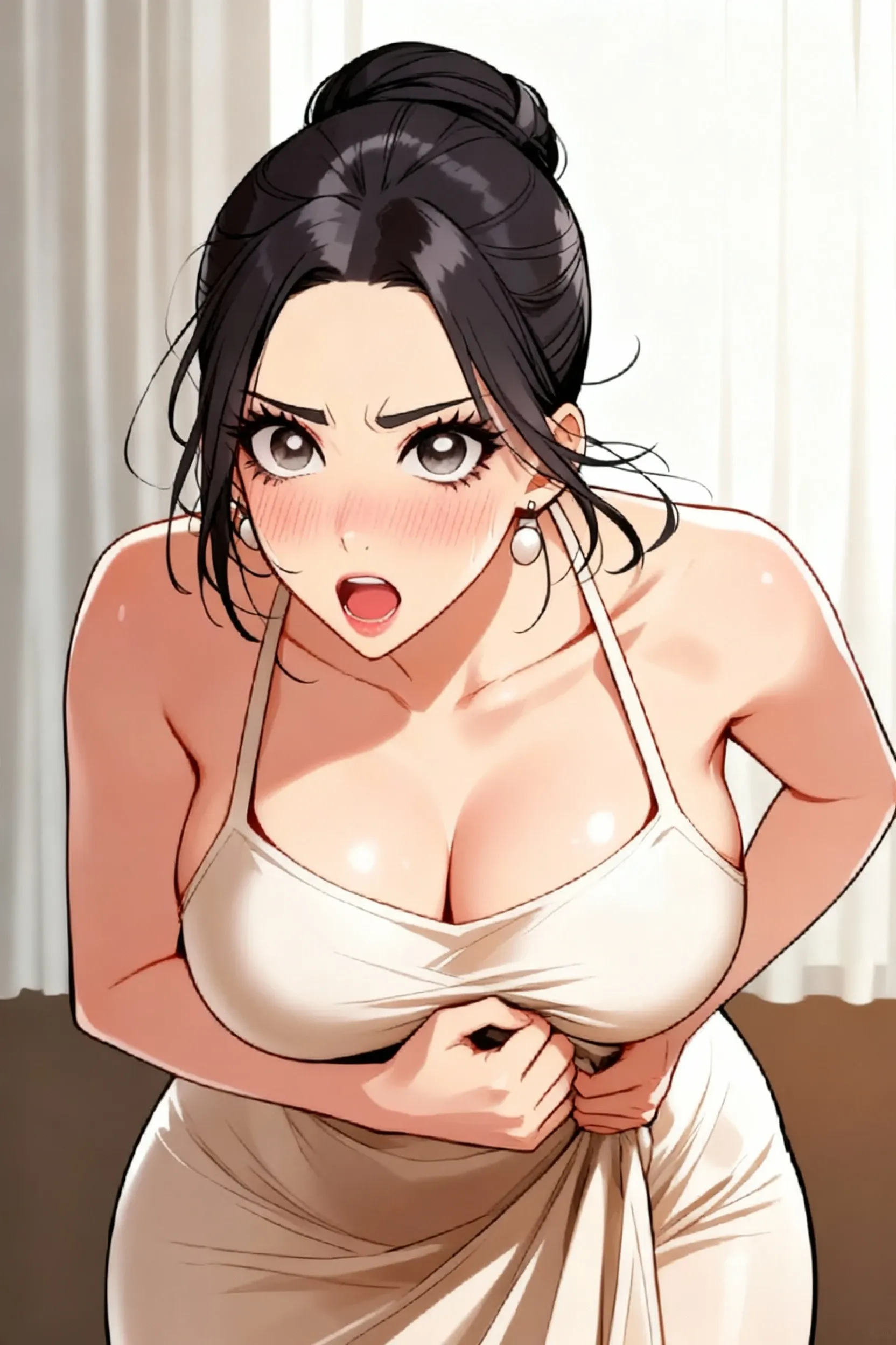 , hot milf mature pregnant milf ???? yu hee soft gently ??? with ugly fat old man in face to face ??? positions,black hair, necklace,  lipstick, tattoo ,curvy ,body charm, golden hoops earrings , jawline , braided hair with blue ribbon,black eyes, face,blushing,ahego face, screaming,hair between eyes