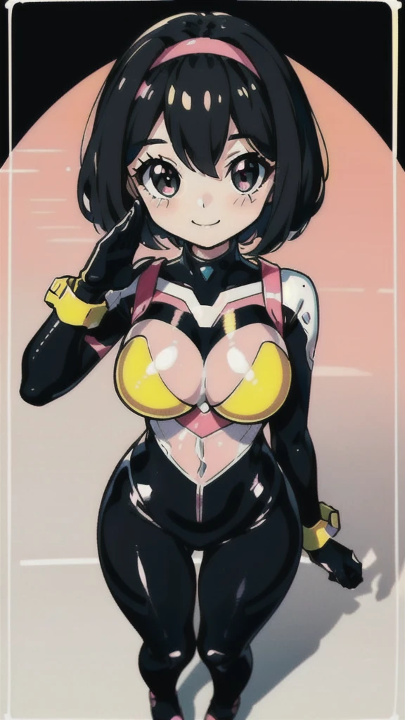 <lora:haradamakoto-nvwls-v1:1> <lora:ballpointpen:1> haradamakoto, pink bodysuit, breasts,large breasts, cleavage, navel,
(best quality, masterpiece, RAW photo,ultra-detailed:1.2), <lyco:GoodHands-beta2:1.0>,1girl,solo,looking at viewer,smile