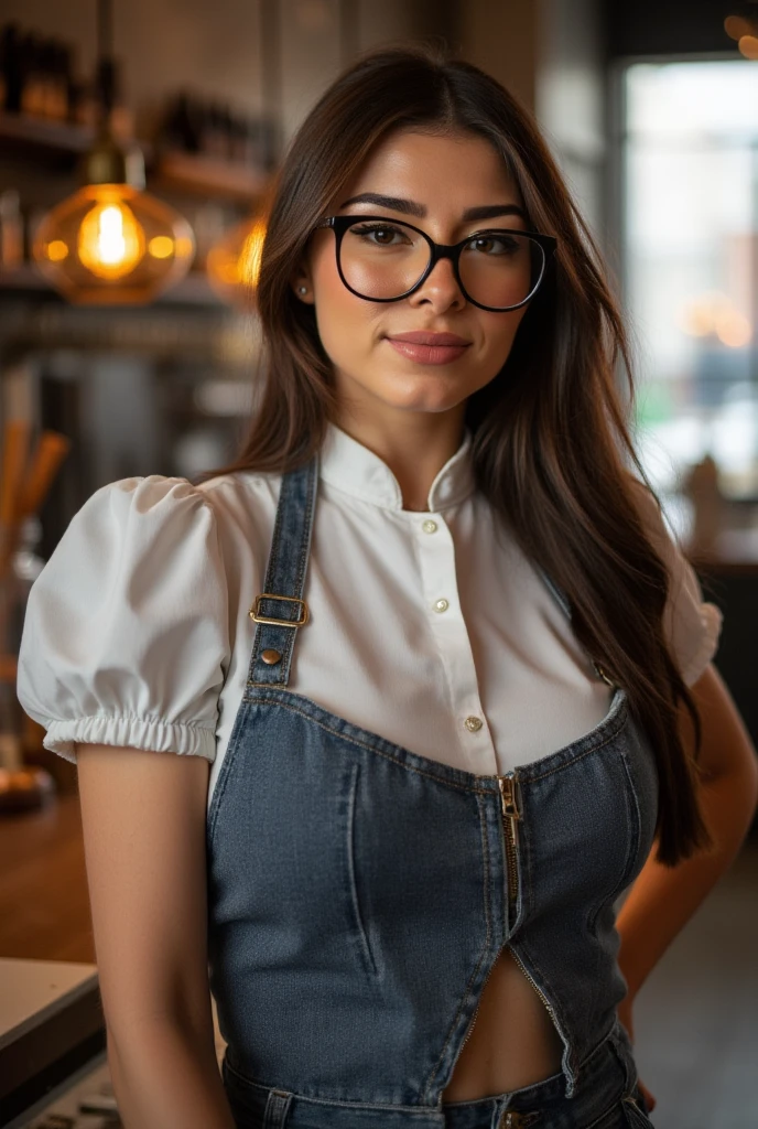 (best quality,4k,highres,ultra-detailed,realistic:1.37),vibrant portrait,beautiful cafe worker lady with a long big beard,long beautiful hair,manly chiseled face,expressive eyes,lovely smile,stylish outfit,confident stance,coffee cup,cozy atmosphere,artistic lighting,rich color palette,bokeh