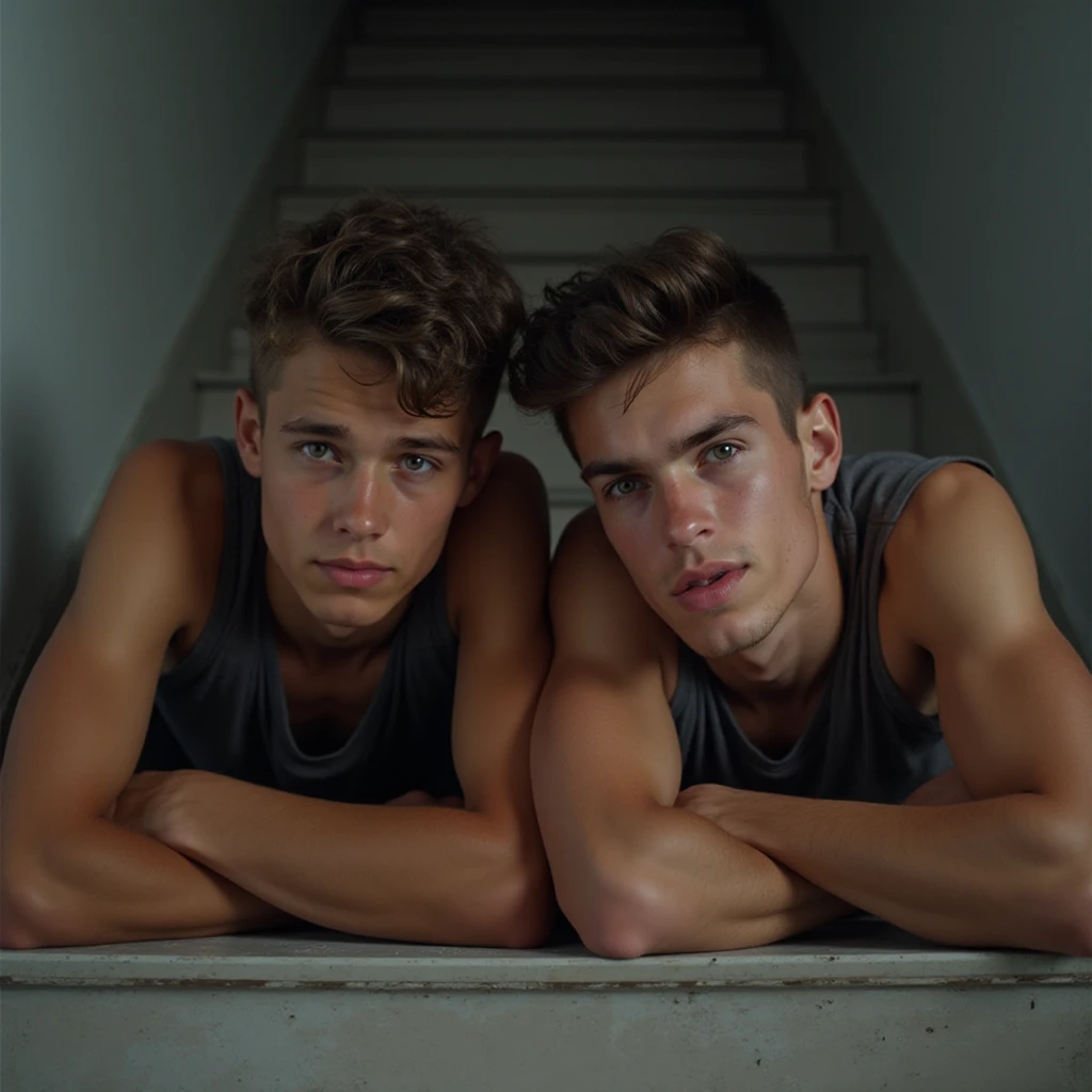 Two Caucasian gay beatyful cute teenboys ,white skin, blond  hair, smooth and slim body,dressing men , big , kisses through a night street of Venice beach , warm night. Their youthful features and fair complexions contrast against the backdrop of the sea setting. The image, which could be a photograph, in background Los Angels night light, captures a moment of casual exploration a free-spiritedness amidst the gritty atmosphere of the sea- Each teenboys exhibits a unique sense of style and confidence, radiating an aura of independence and camaraderie. The composition and lighting of the image evoke a cinematic atmosphere, adding a touch of drama and intrigue. This captivating visual showcases the striking inviting viewers to contemplate the complex dynamics of youth and identity in an urban environment .Color photo.